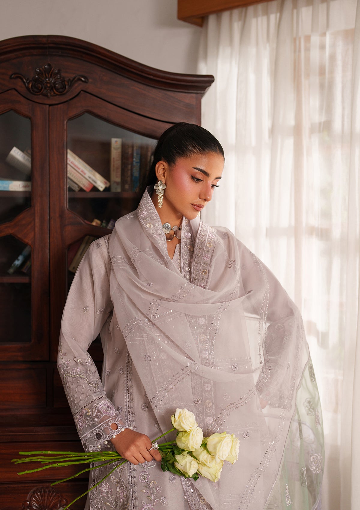 organza Kurta Set in Purple ash