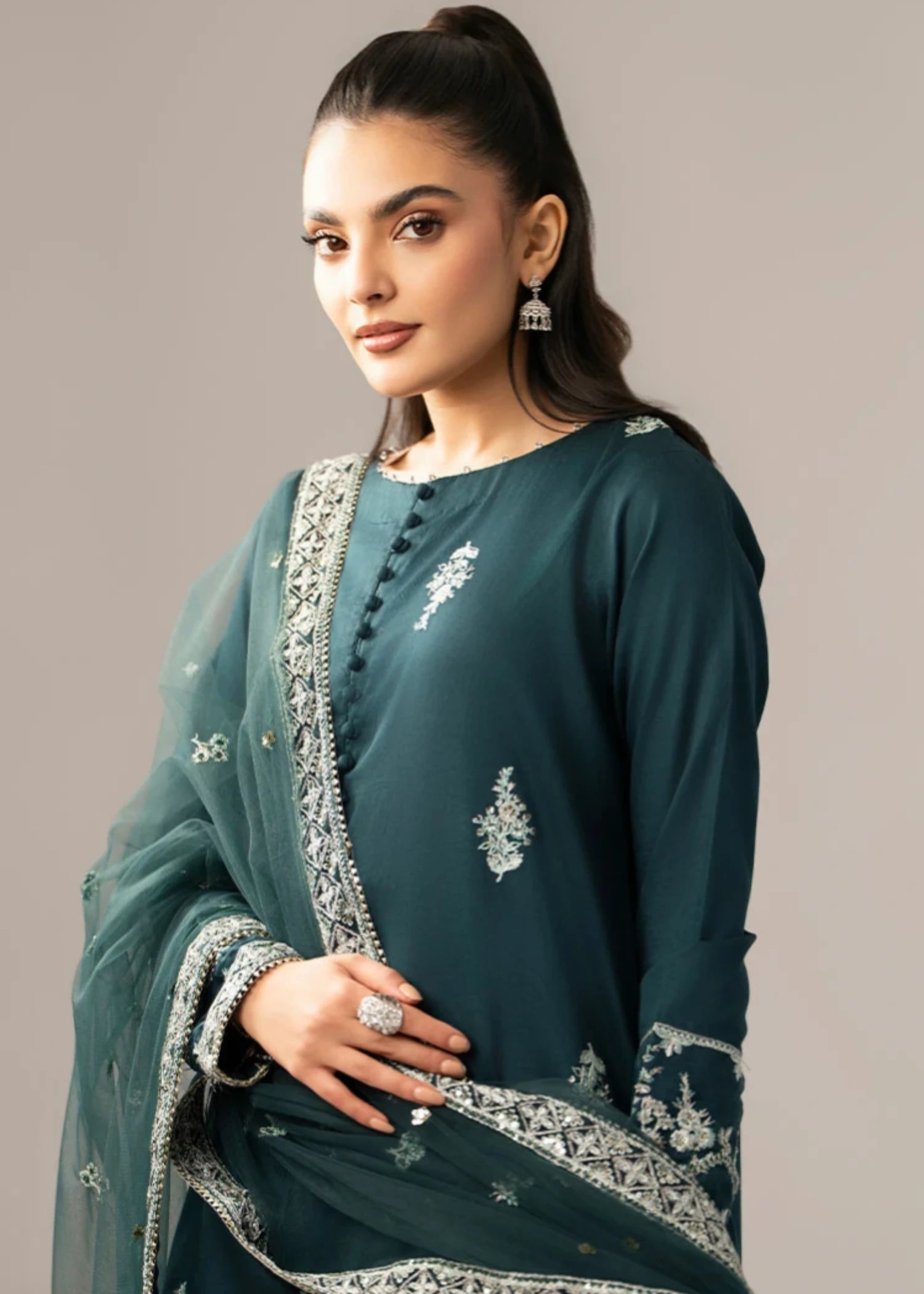 cotton satin Sharara in Bottle green