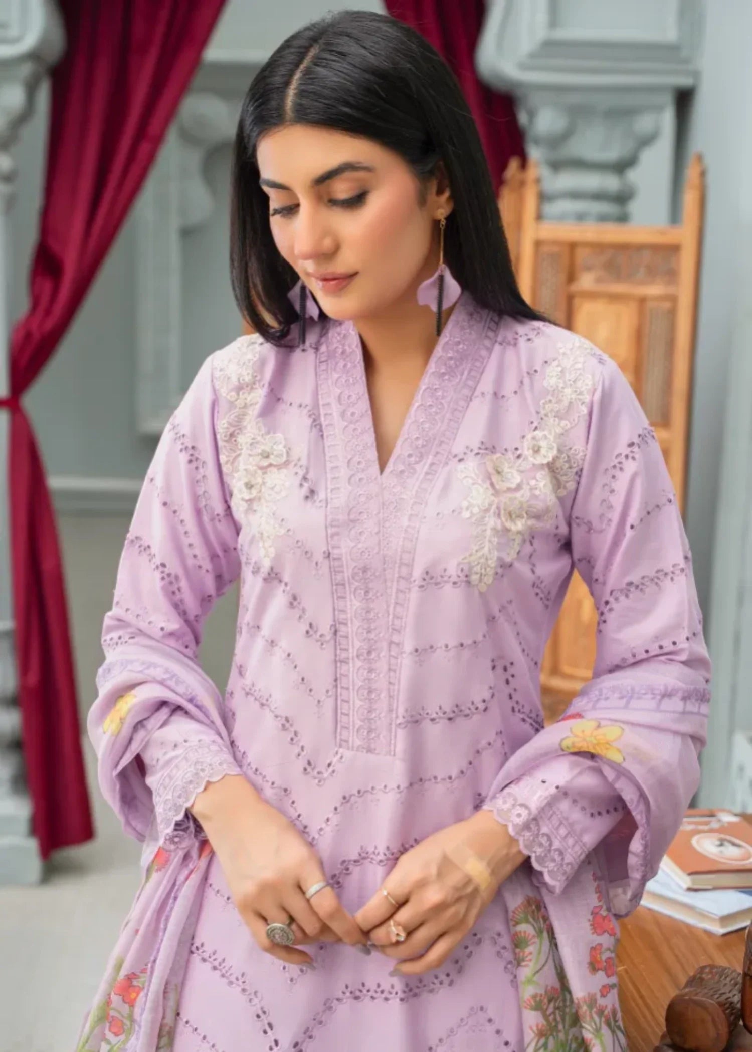 cambric cotton Kurta Set in Lilac