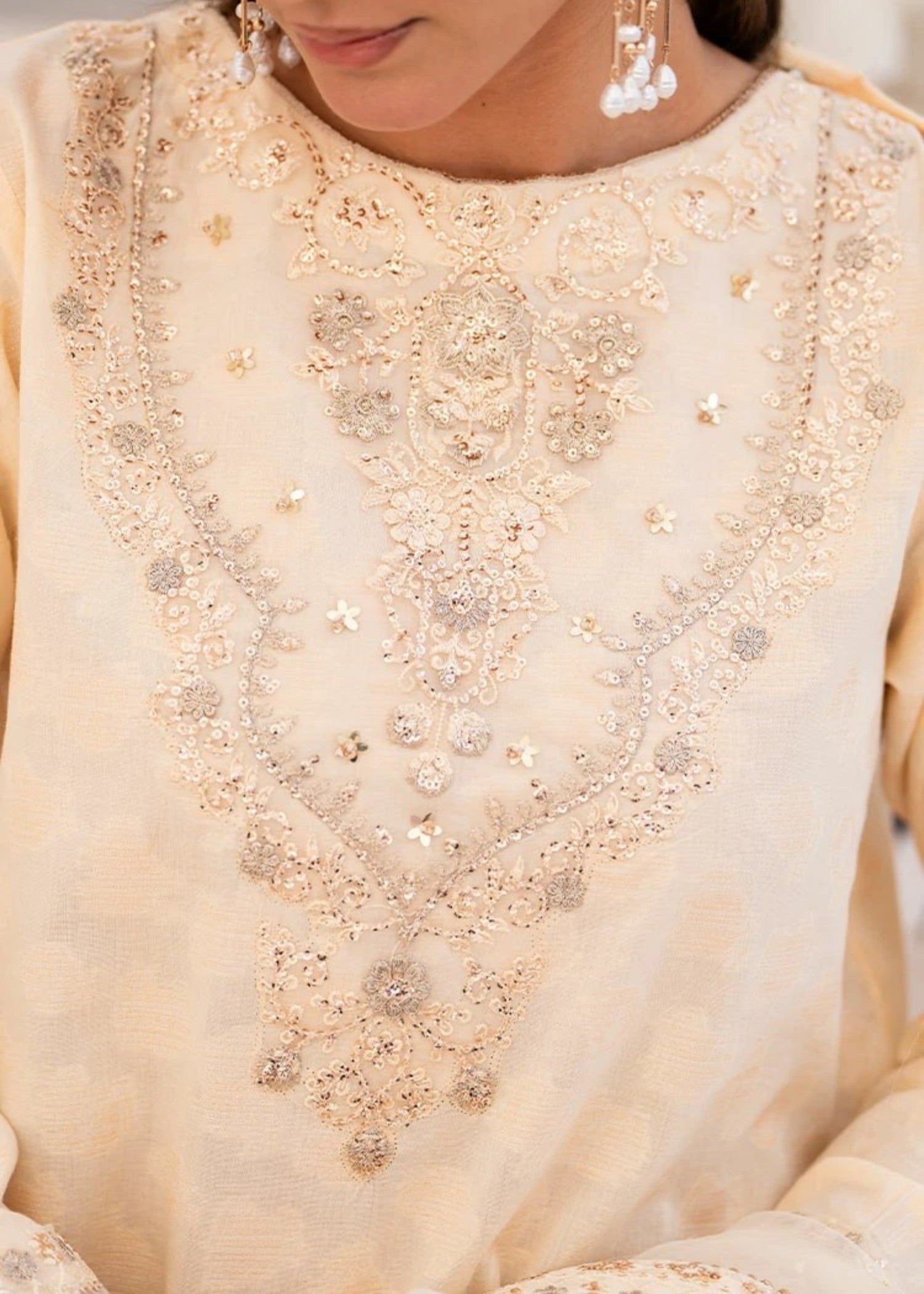 jacquard Kurta Set in Antique white