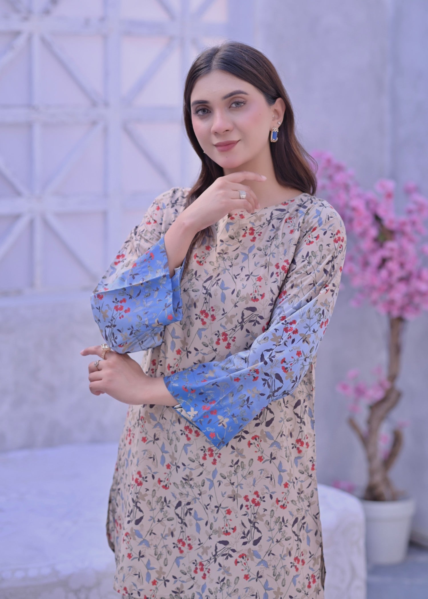 crepe Co Ord Sets in Beige, blue