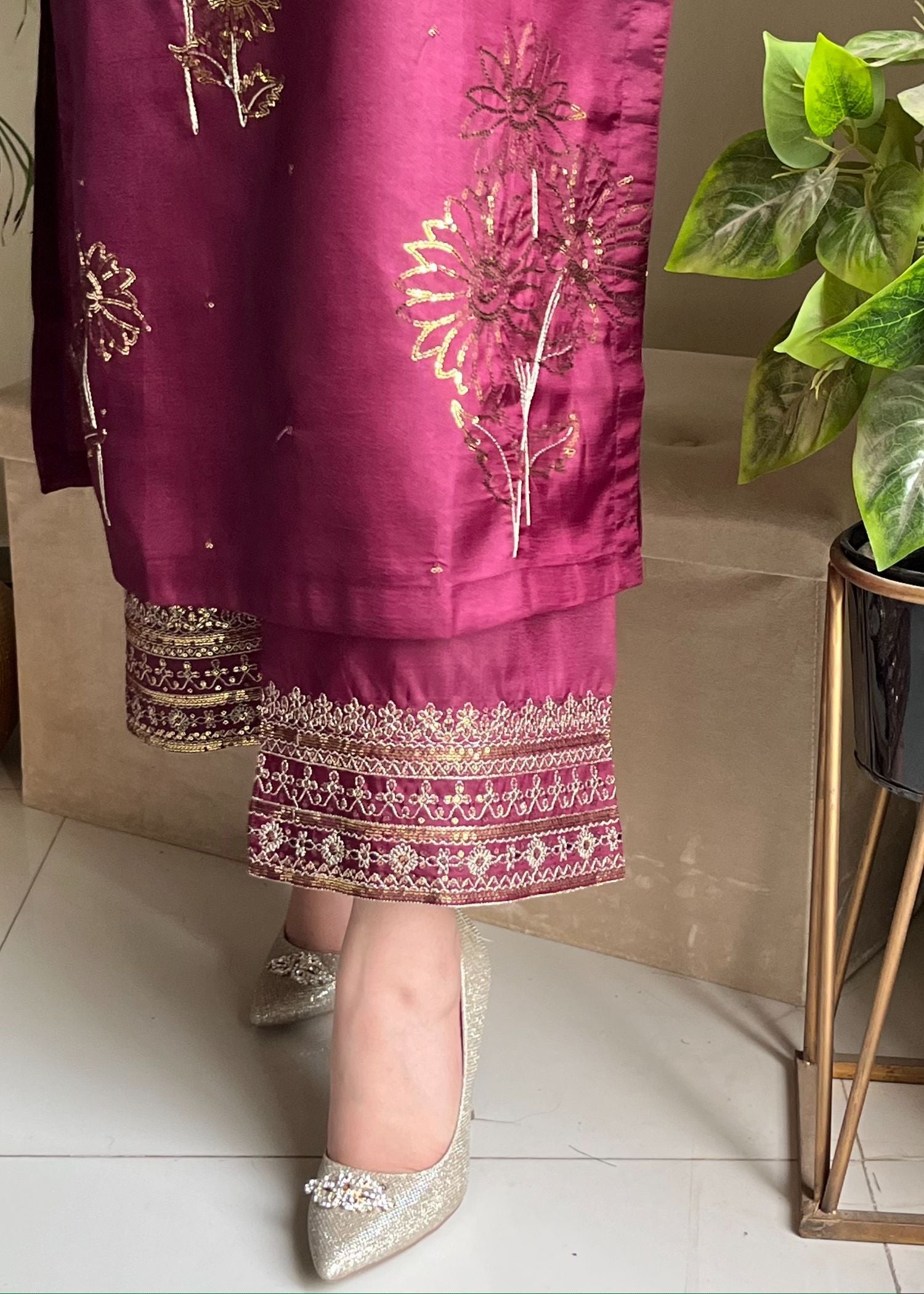 kattan silk Kurta Set in Purple