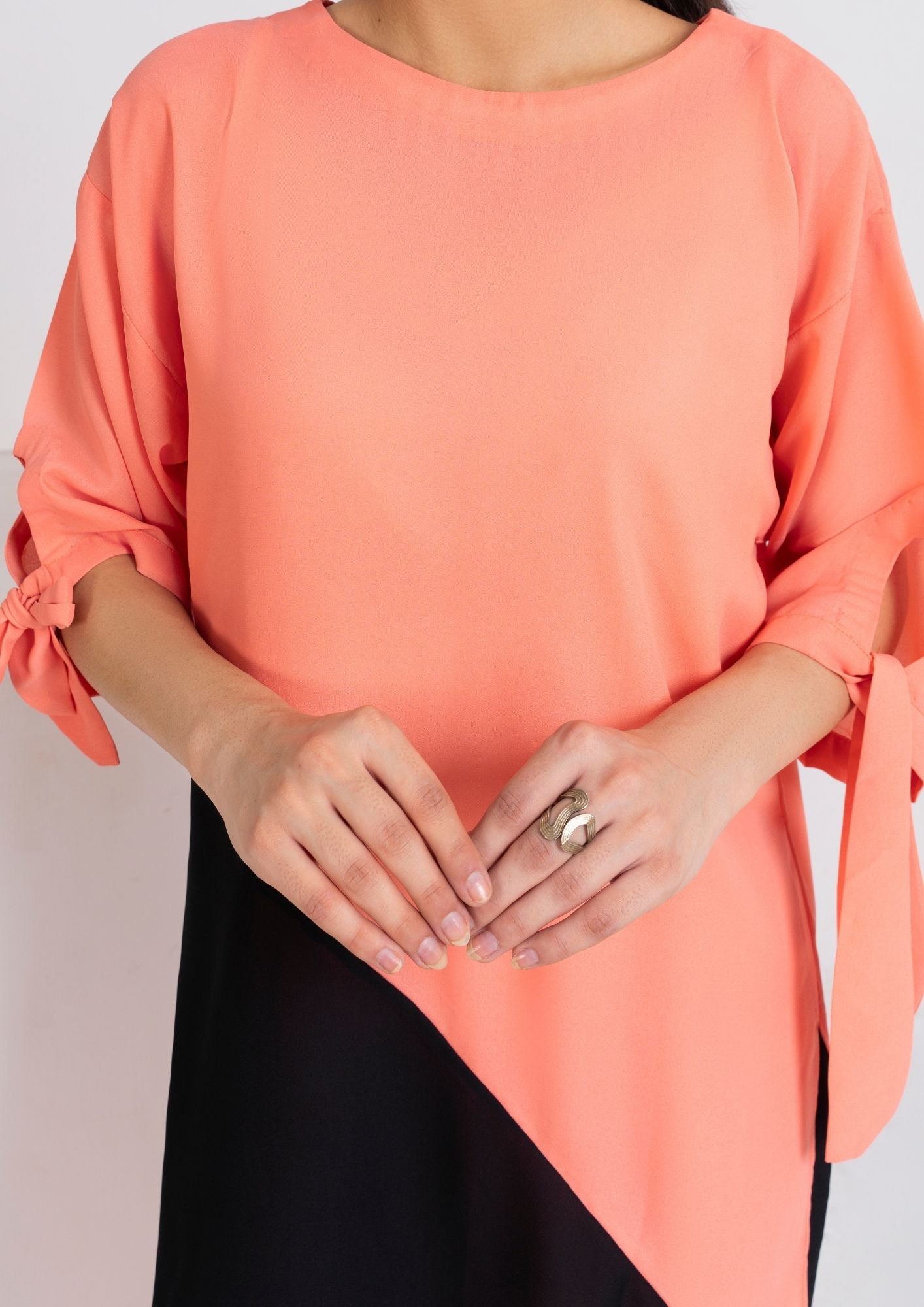 georgette Tunic in Peach orange, black