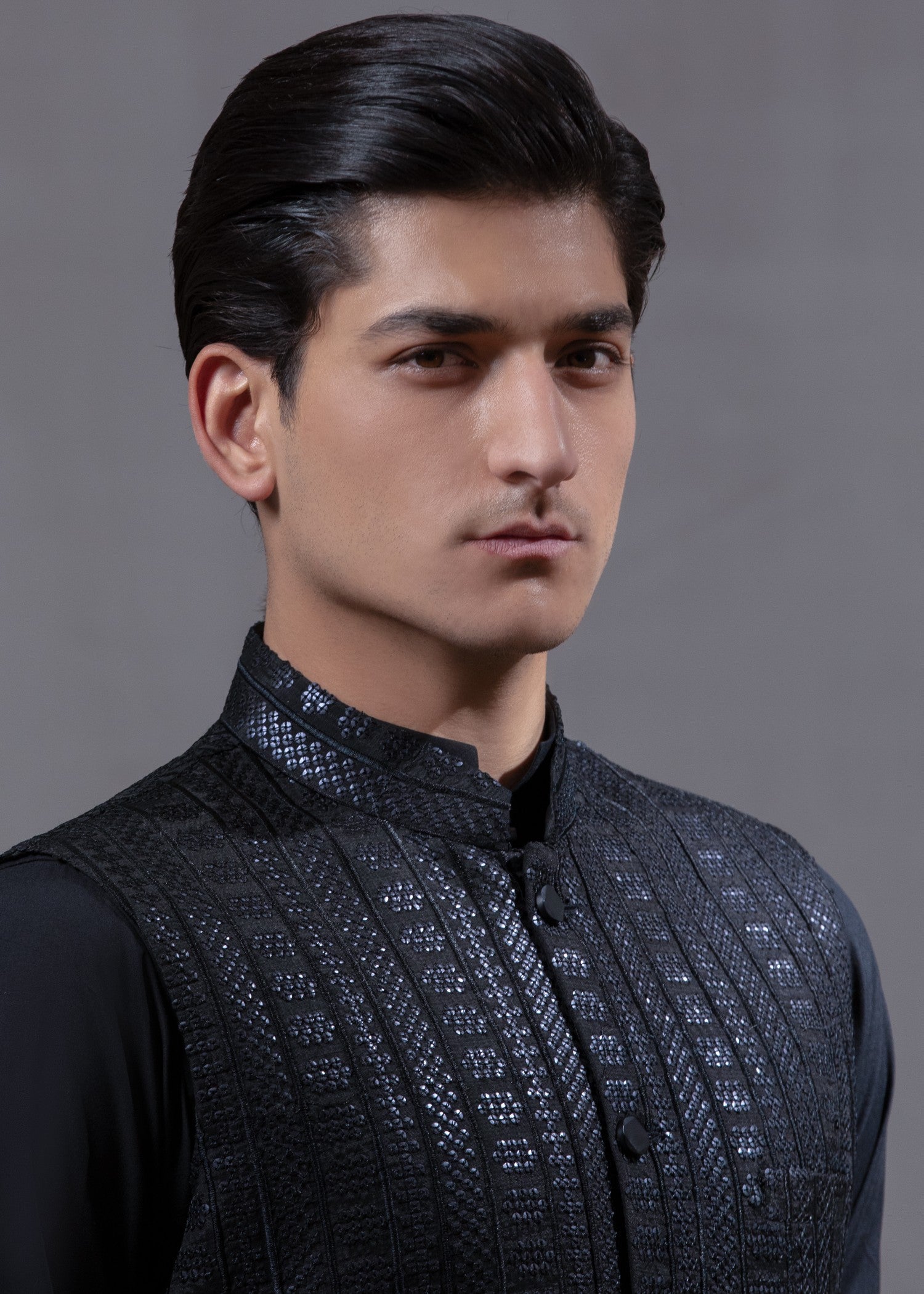 pk raw silk Waistcoat in Black