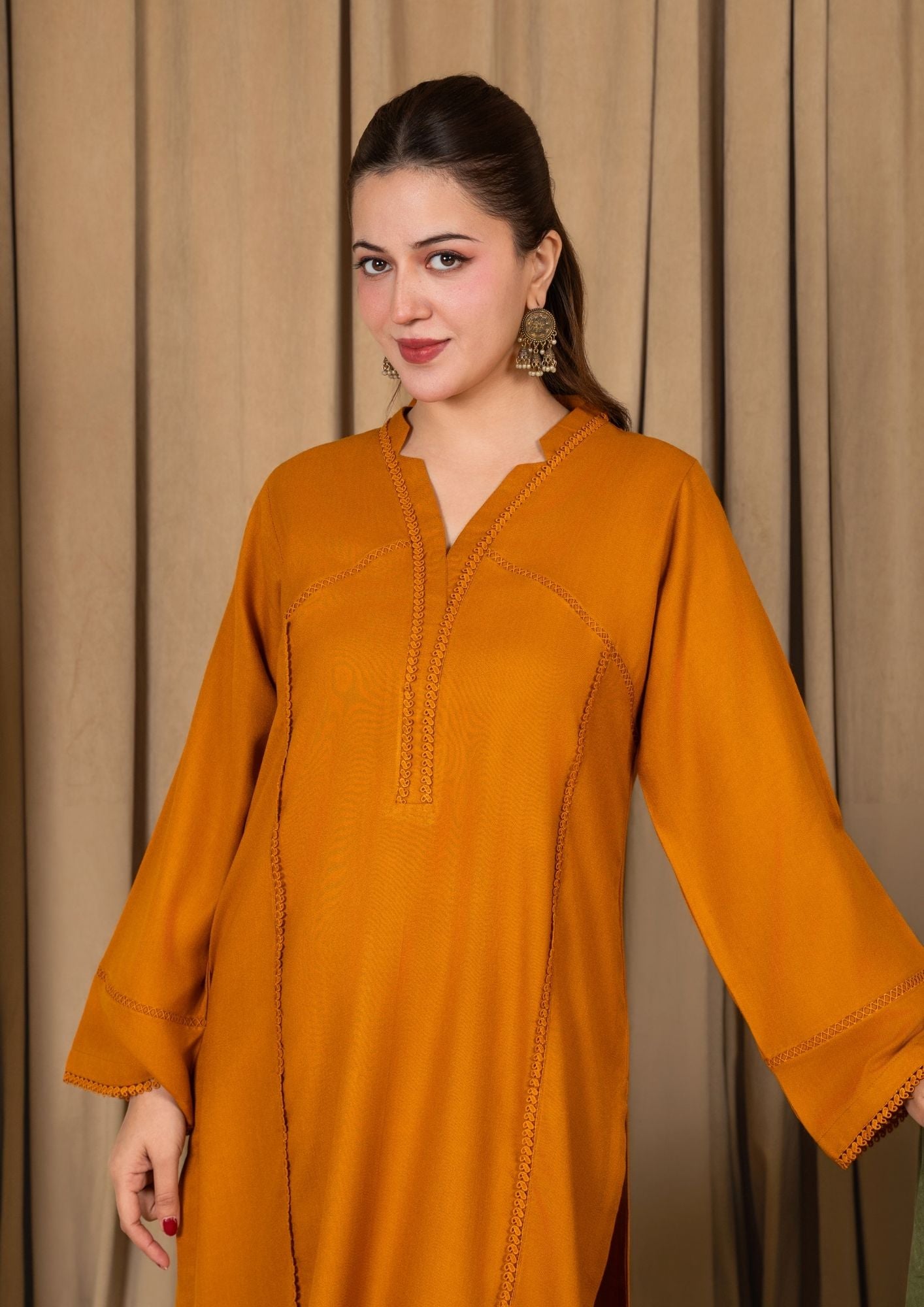 dhanak wool Kurta Set in Mustard