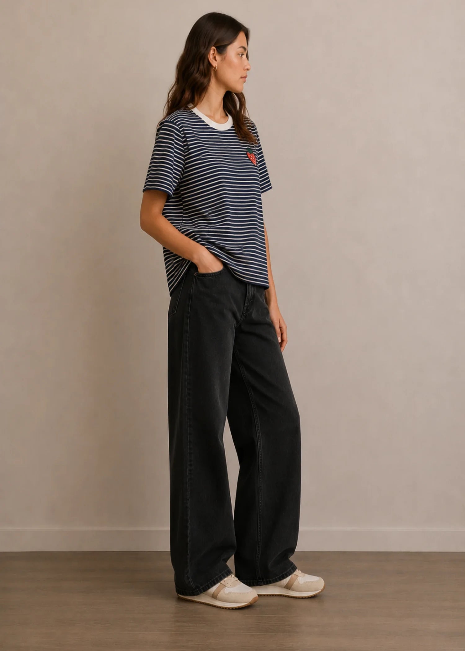 cotton T Shirt in Navy blue, white