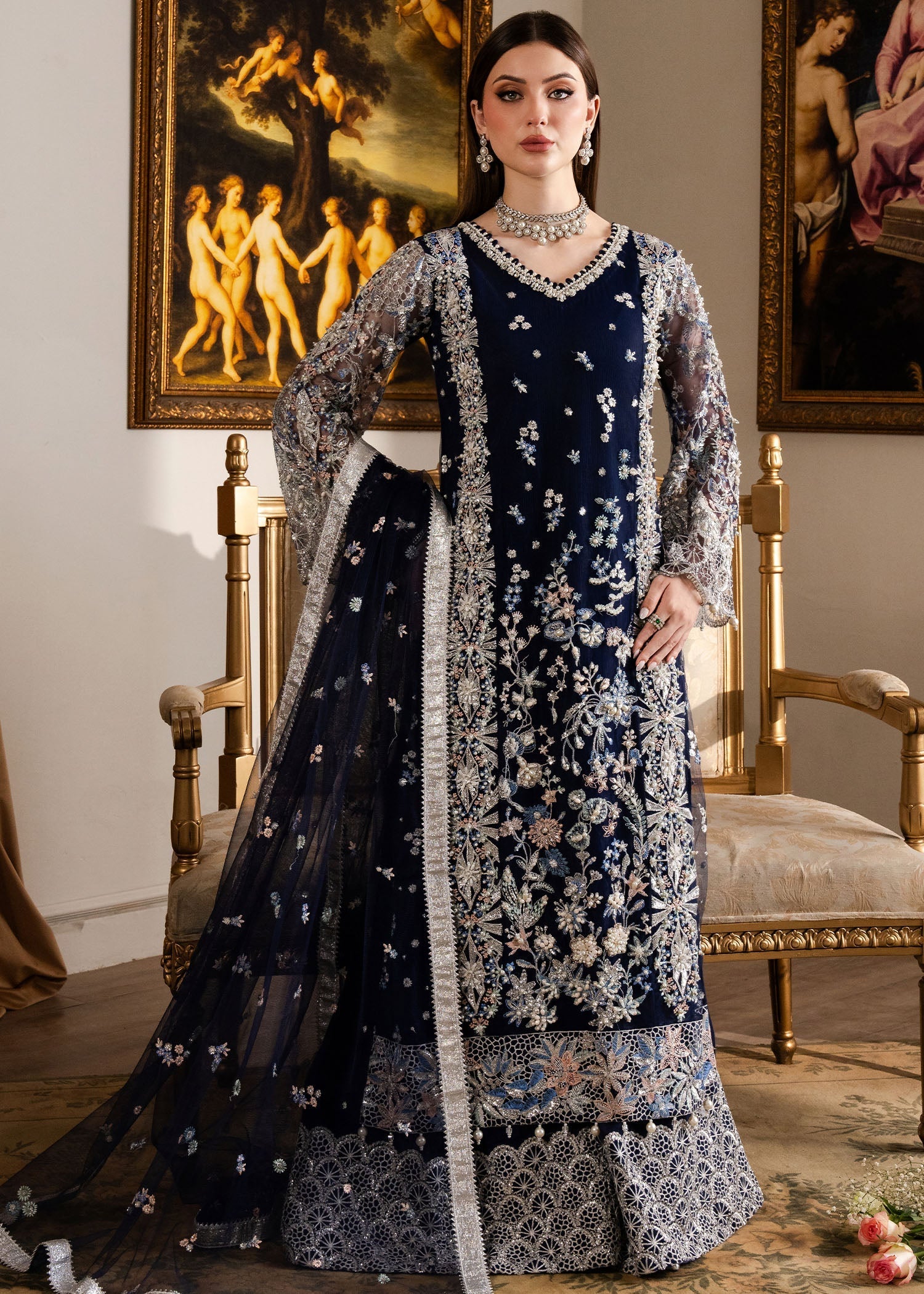 net Sharara in Navy blue
