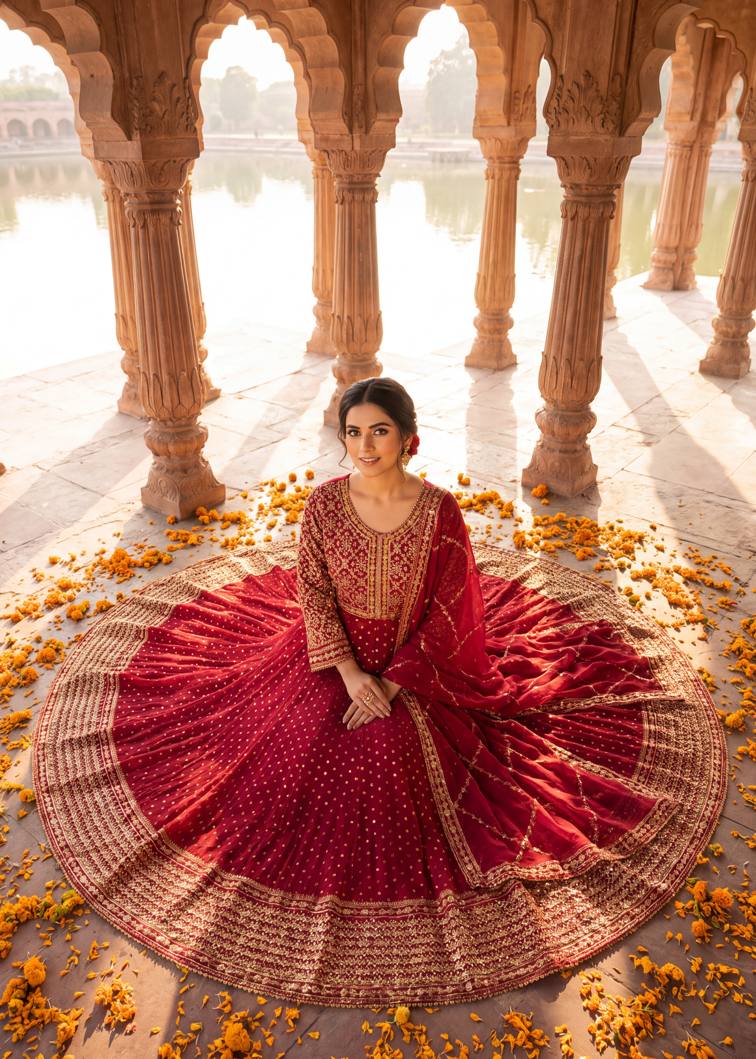 chiffon Pishwas in Crimson