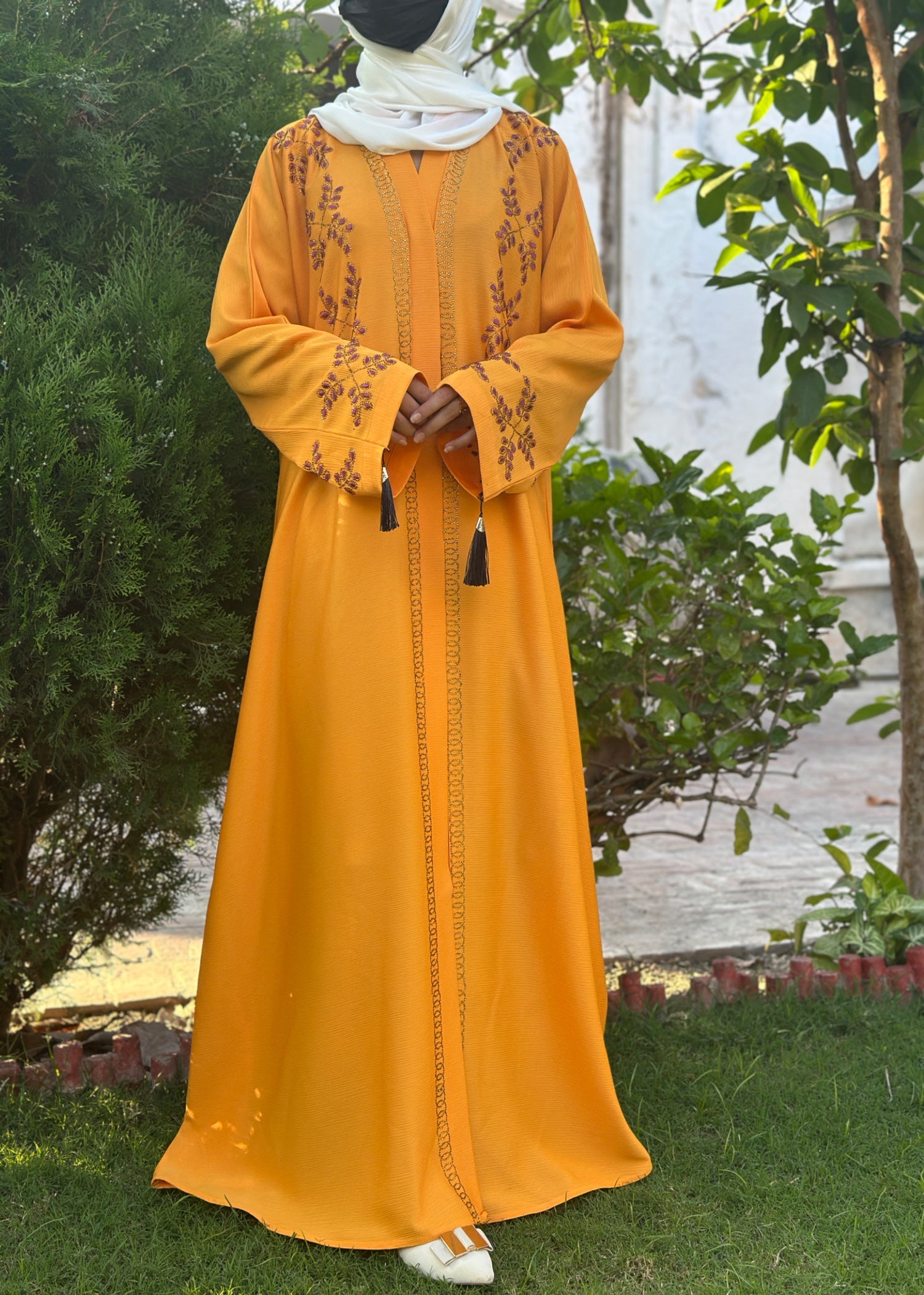 thai silk Abaya in Orange