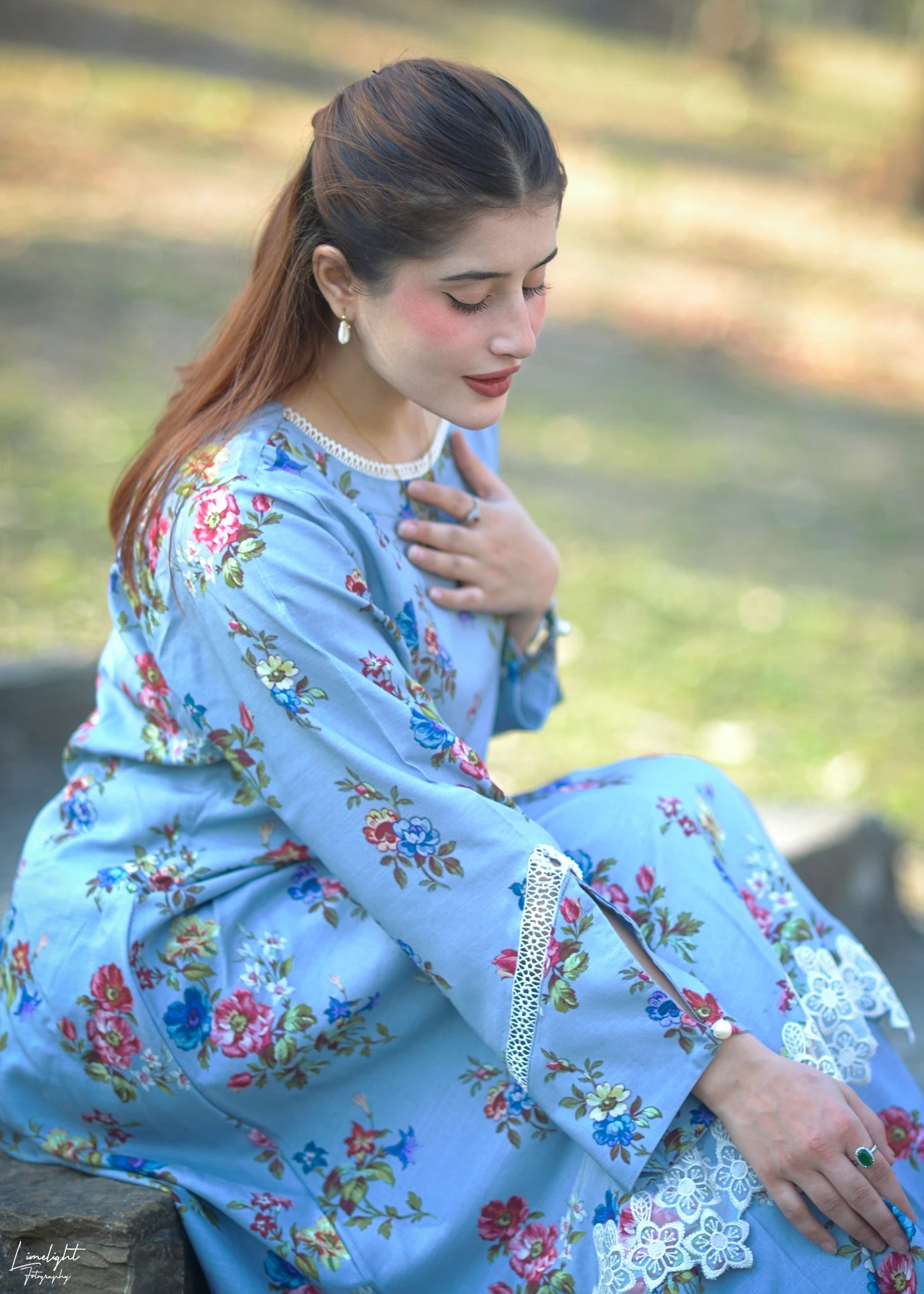 lawn cotton Kurta Set in Powder blue