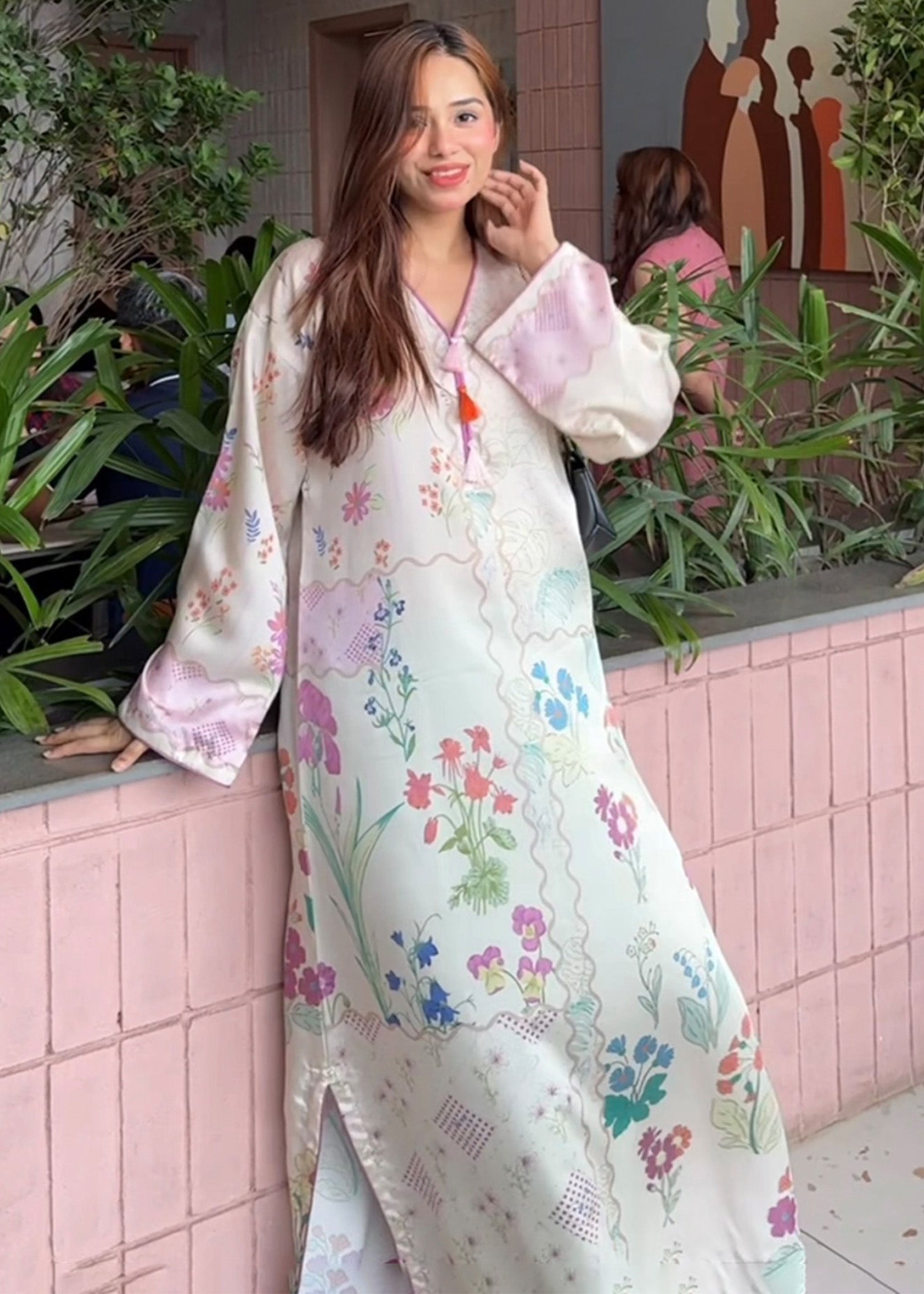 satin silk Kaftan in Multi