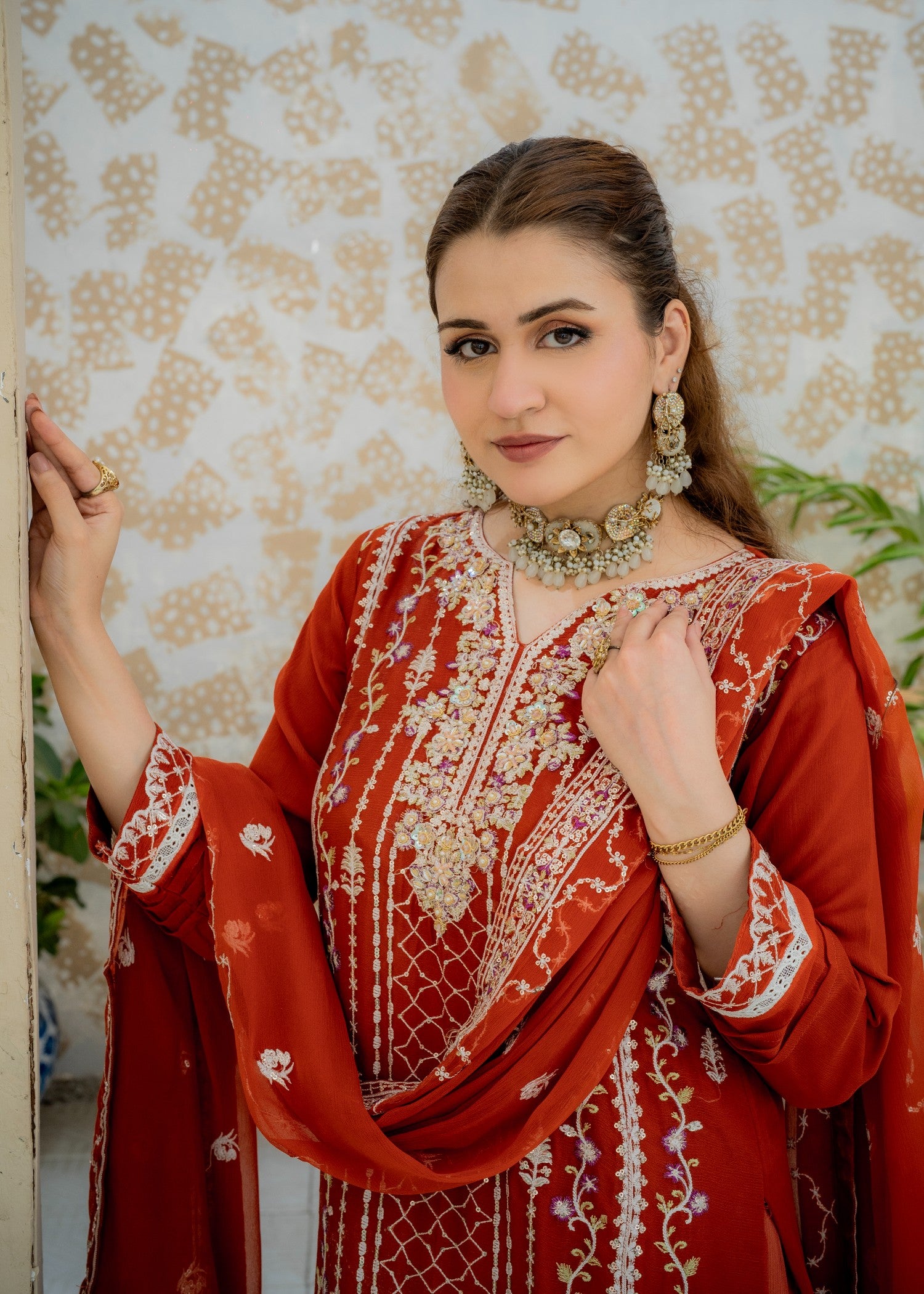 chiffon Kurta Set in Tangerine
