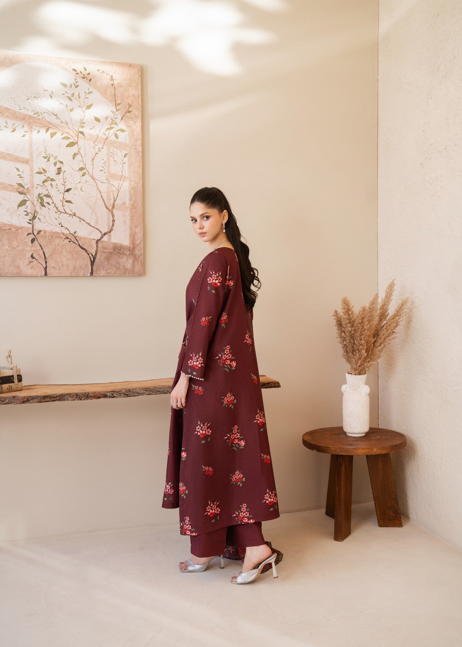 silk grip Kurta Set in Blood red, salmon pink, carnation pink