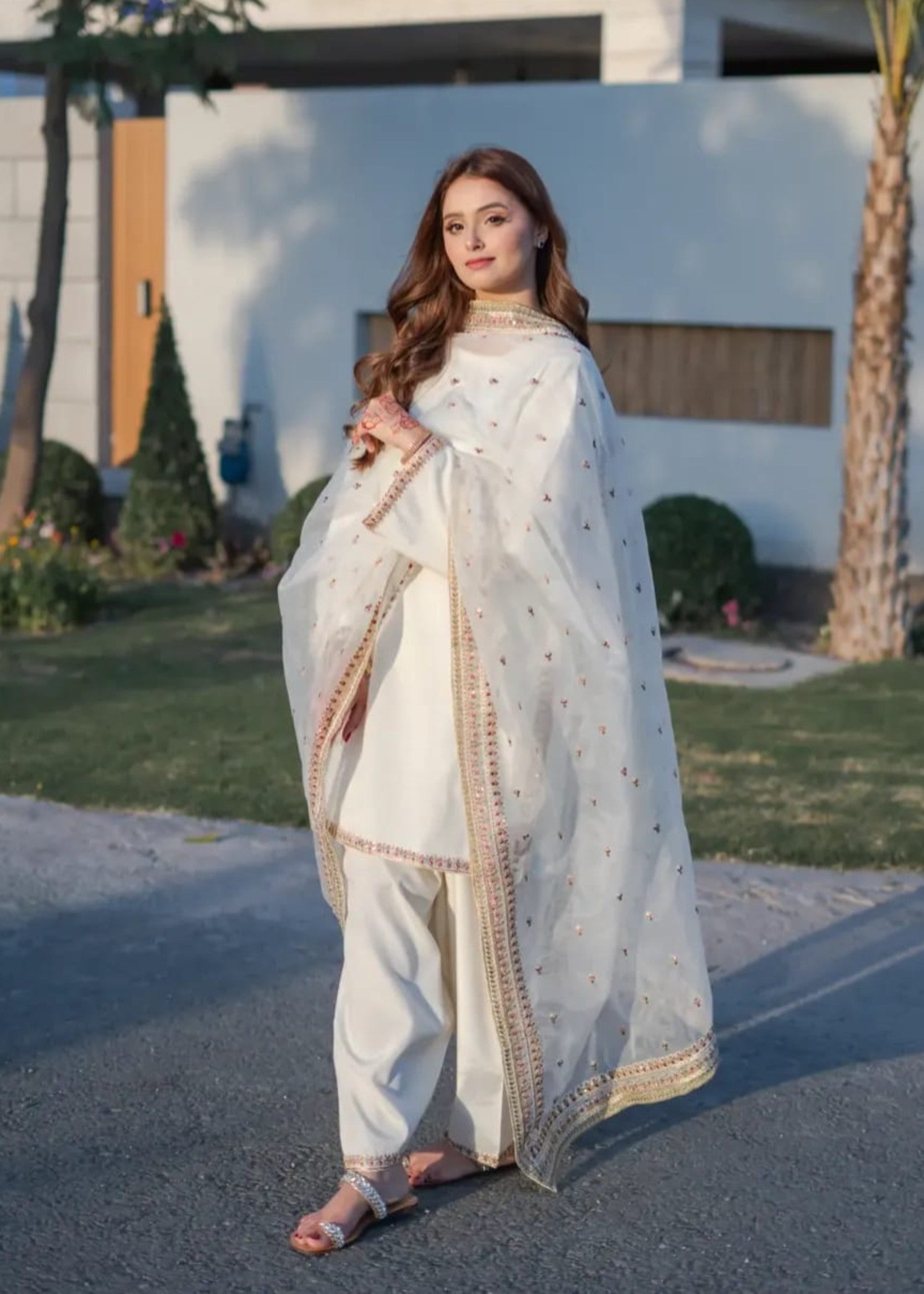 indian raw silk Kurta Set in White