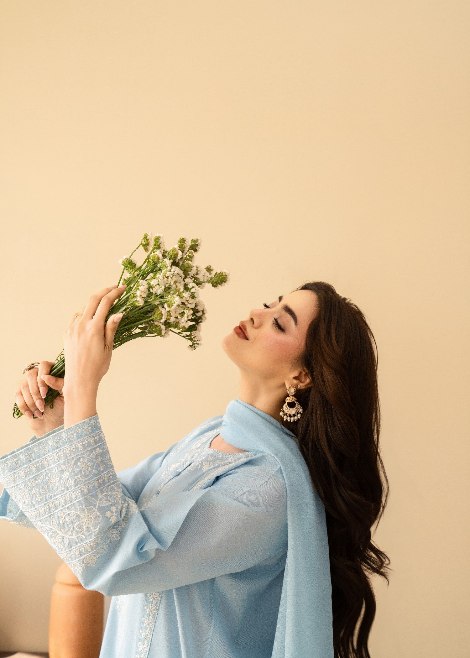 lawn cotton Kurta Set in Ice blue