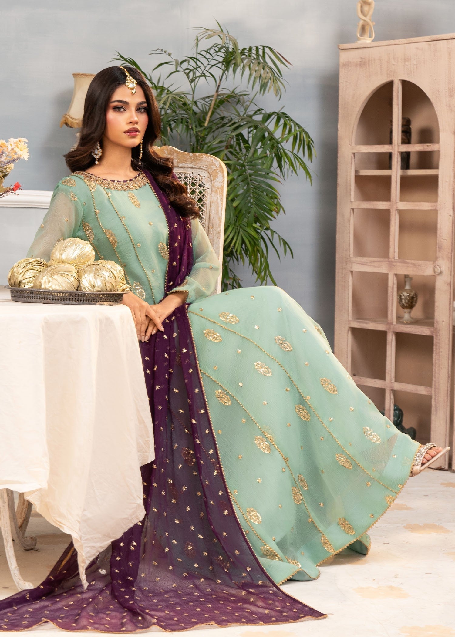 chiffon Anarkali in Pastel green