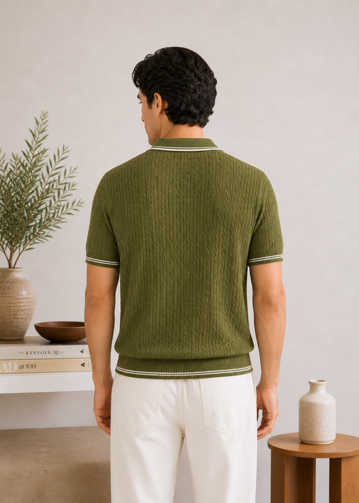 cotton Polo Shirt in Moss green