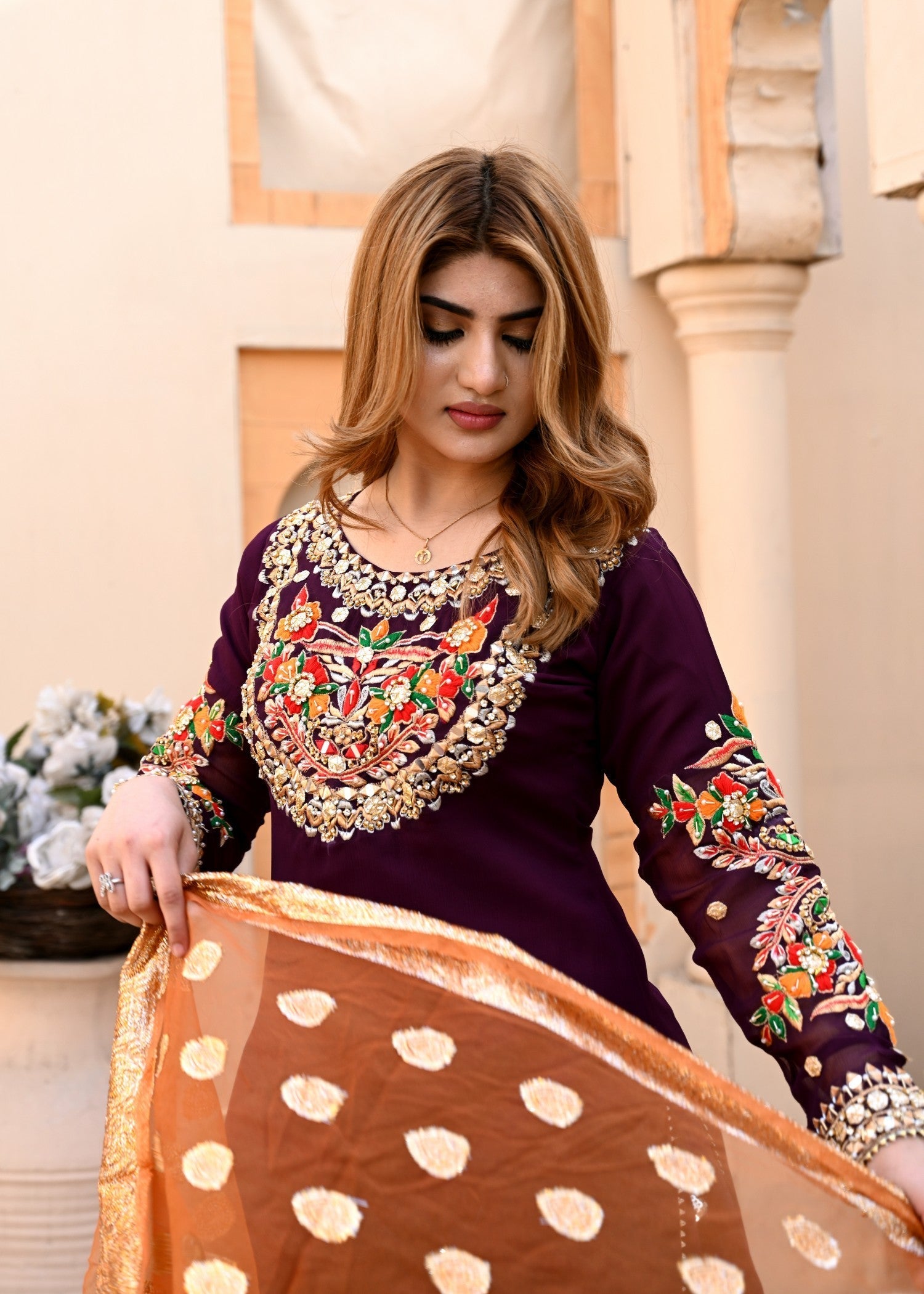 chiffon Sharara in Purple