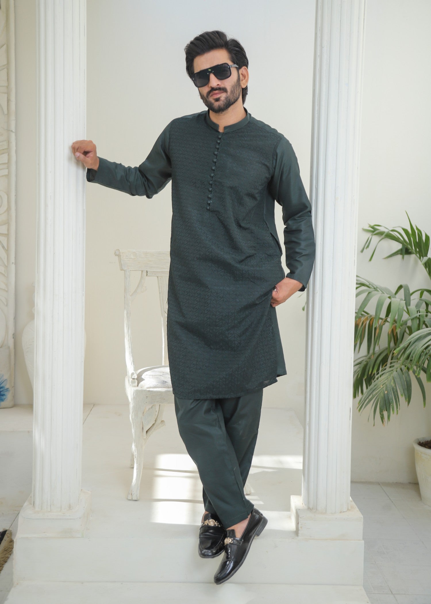 wash & wear Kurta Set in Raven grey