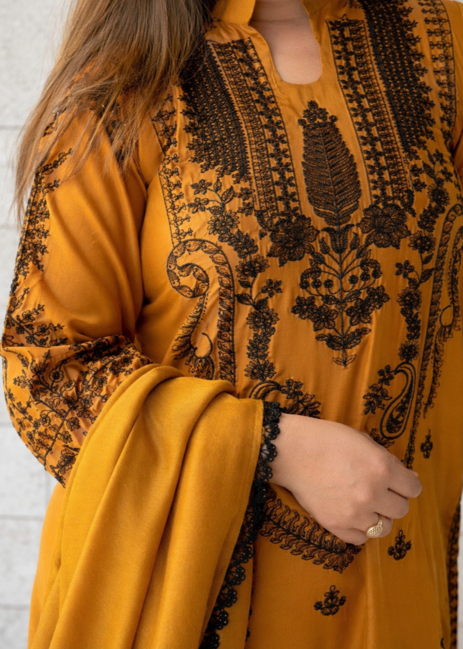 linen chambray Kurta Set in Mari gold