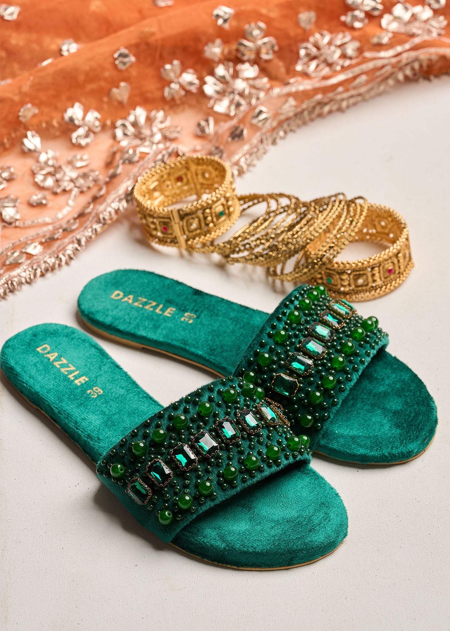 Slides in Bottle green by - High Quality Women Slides TPA4112