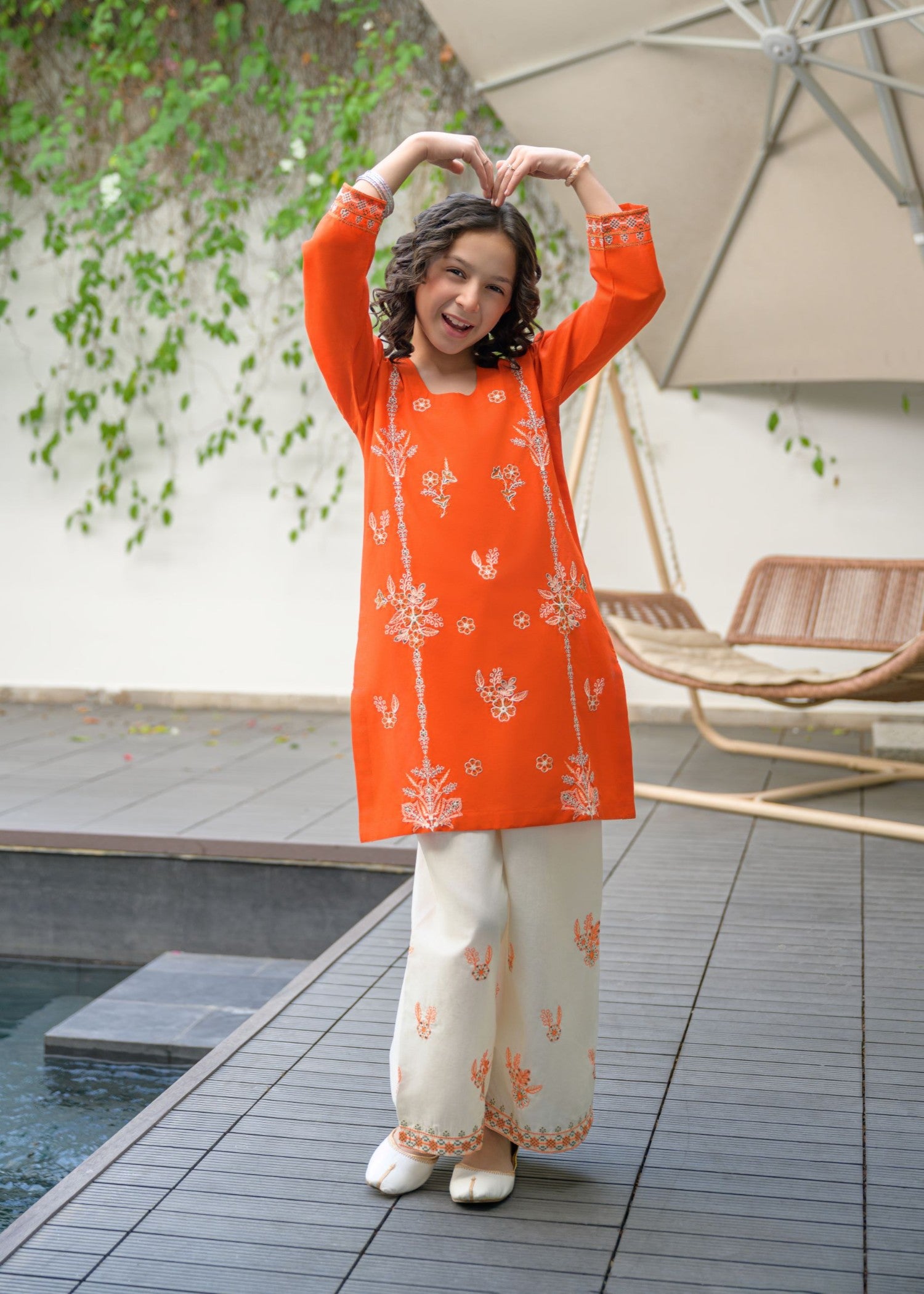 lawn Kurta Set in Orange