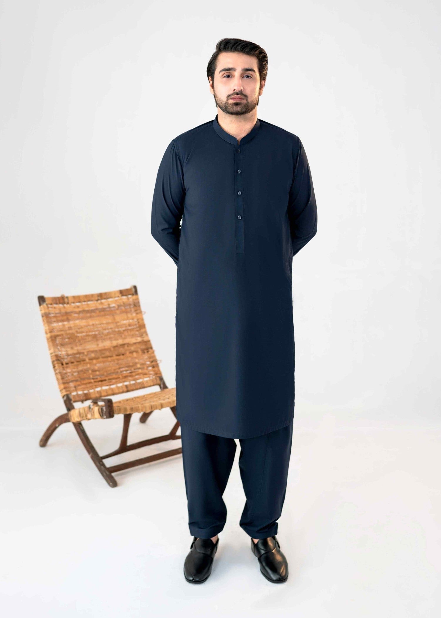 cotton Shalwar Kameez in Navy blue by Divinely Crafted