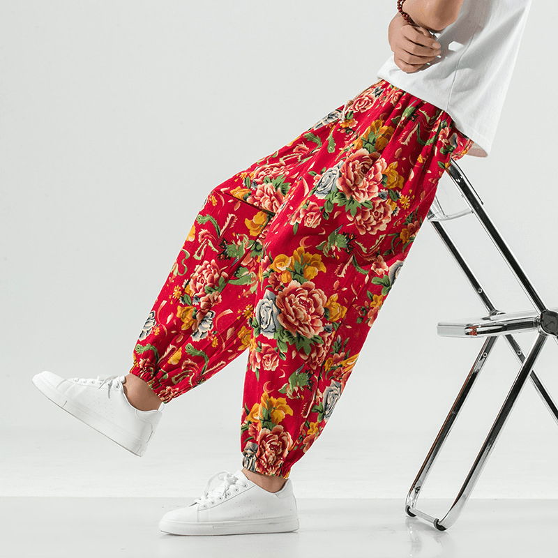 Breathable Cotton and Linen Casual plus Size Crotch Harem Pants Bloomers