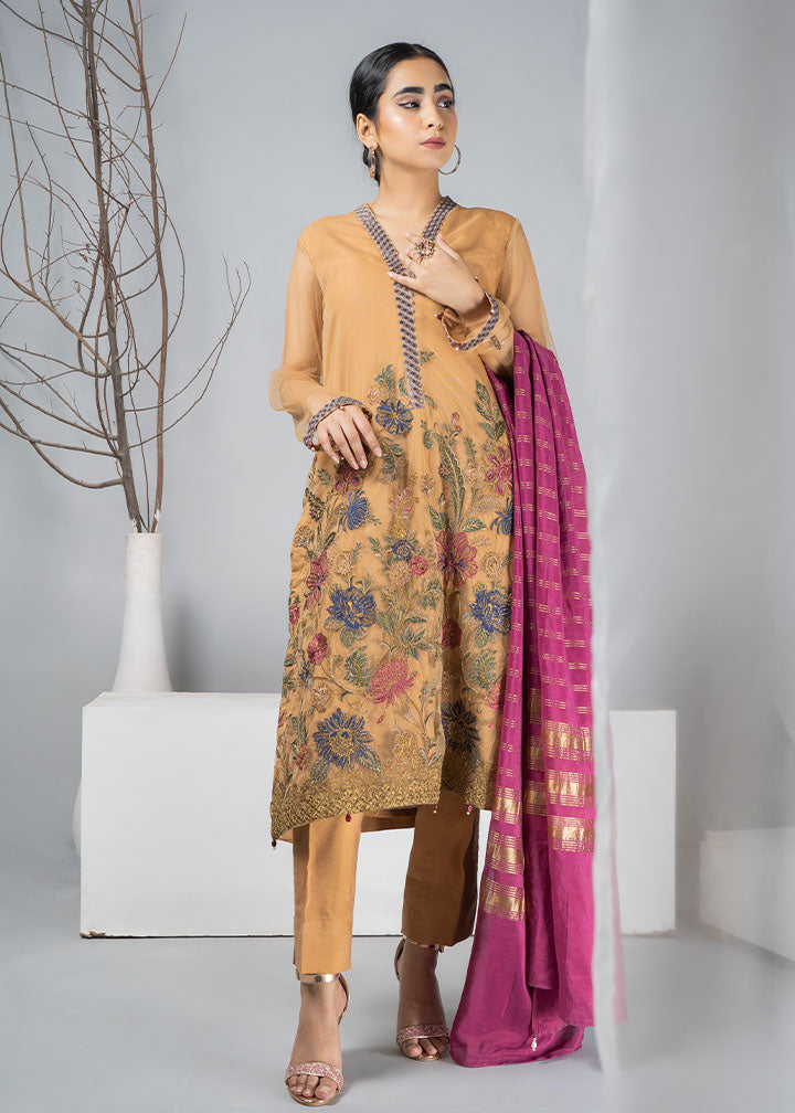 net Kurta Set in Mustard