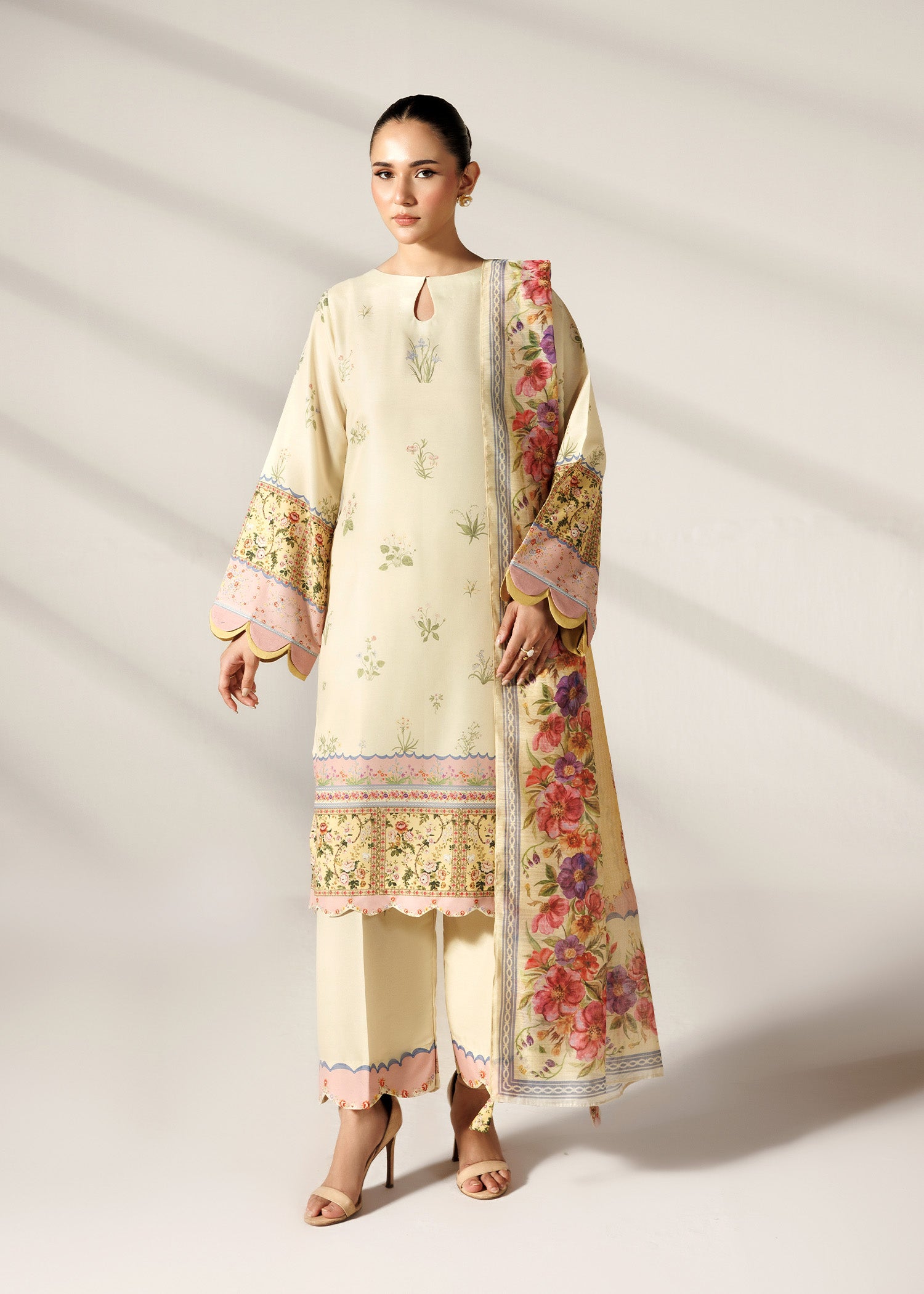 silk finish lawn Kurta Set in Lemon