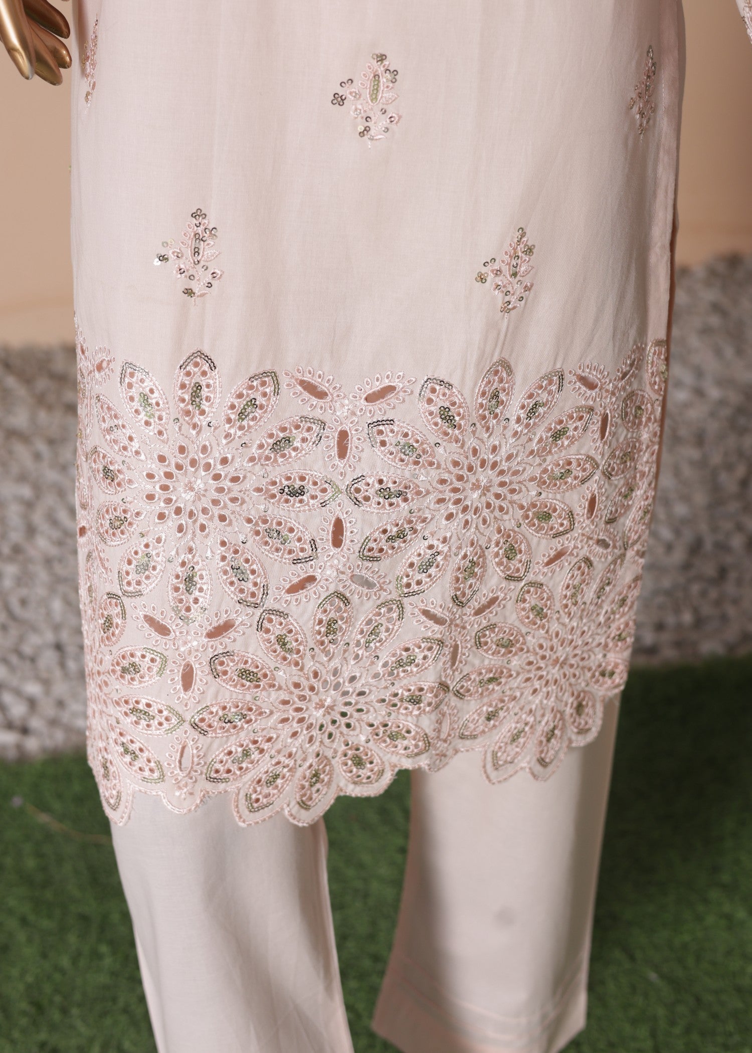 cambric Kurta Set in Blush pink