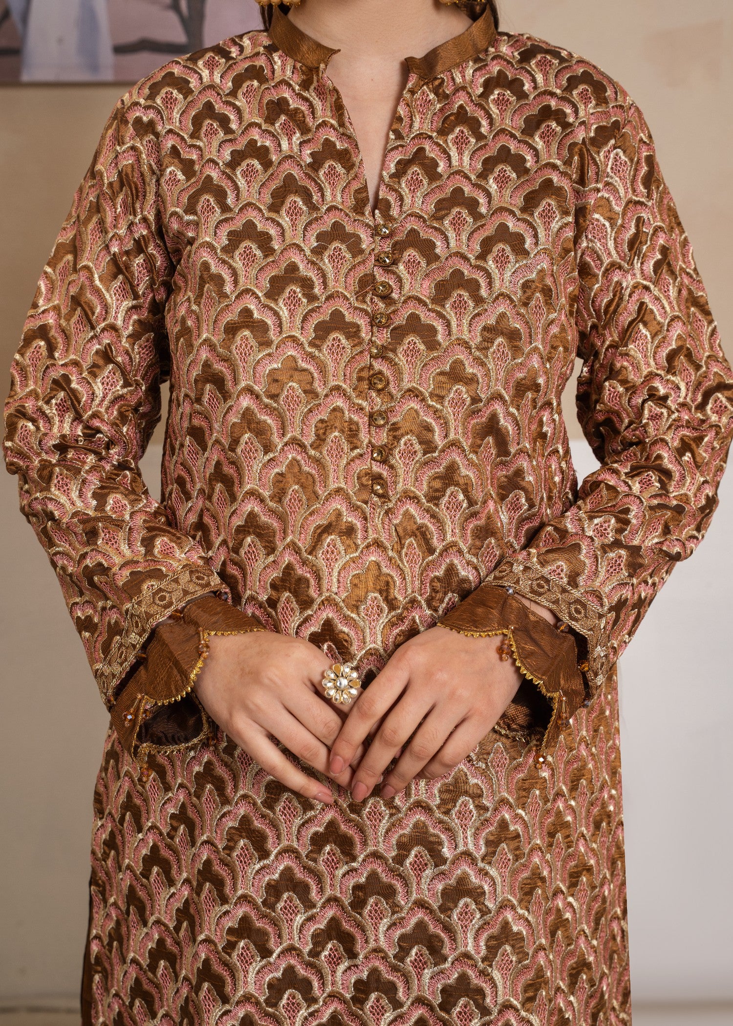 kattan silk Kurta Set in Tan brown, peanut