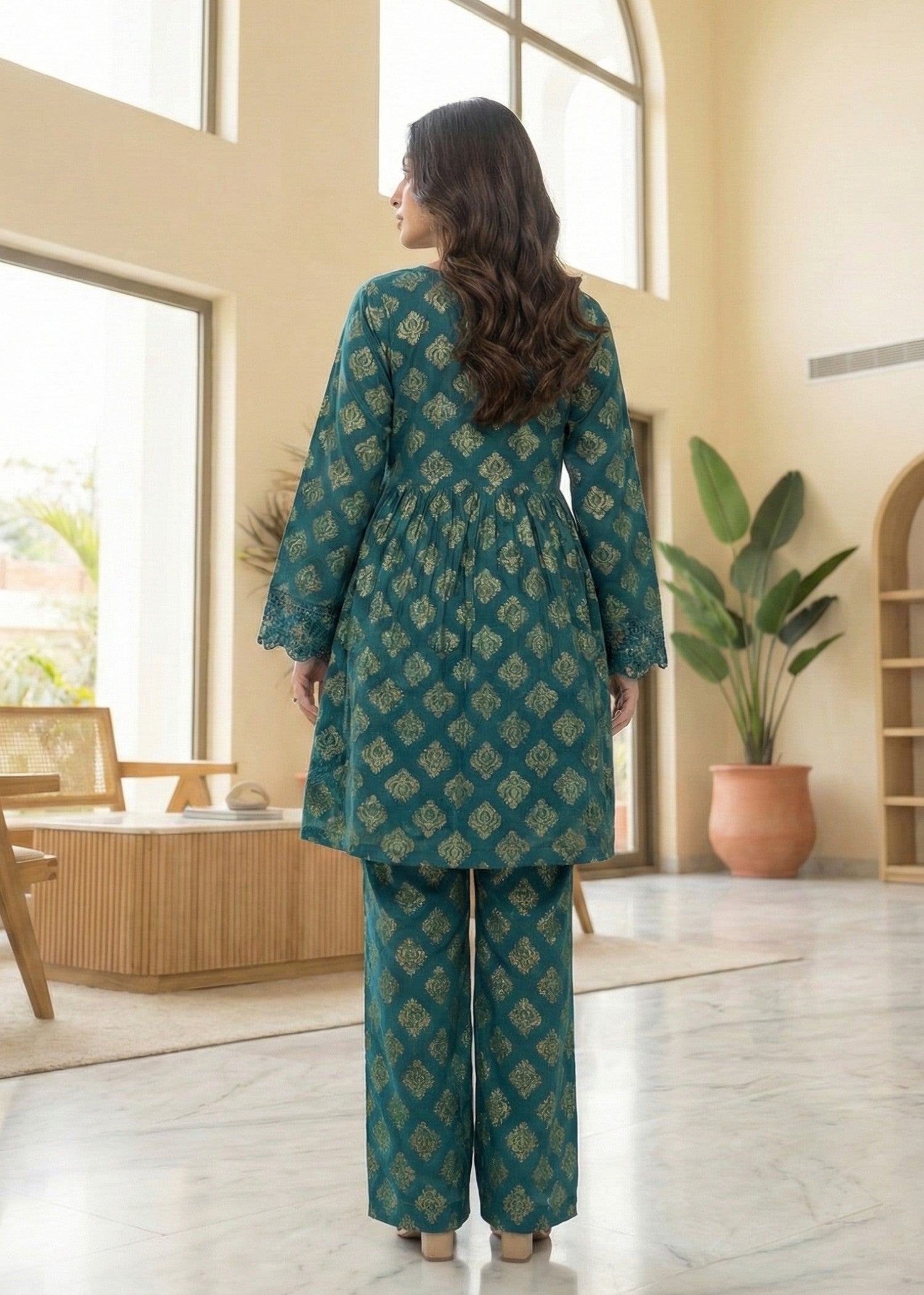 lawn Short Frock in Teal