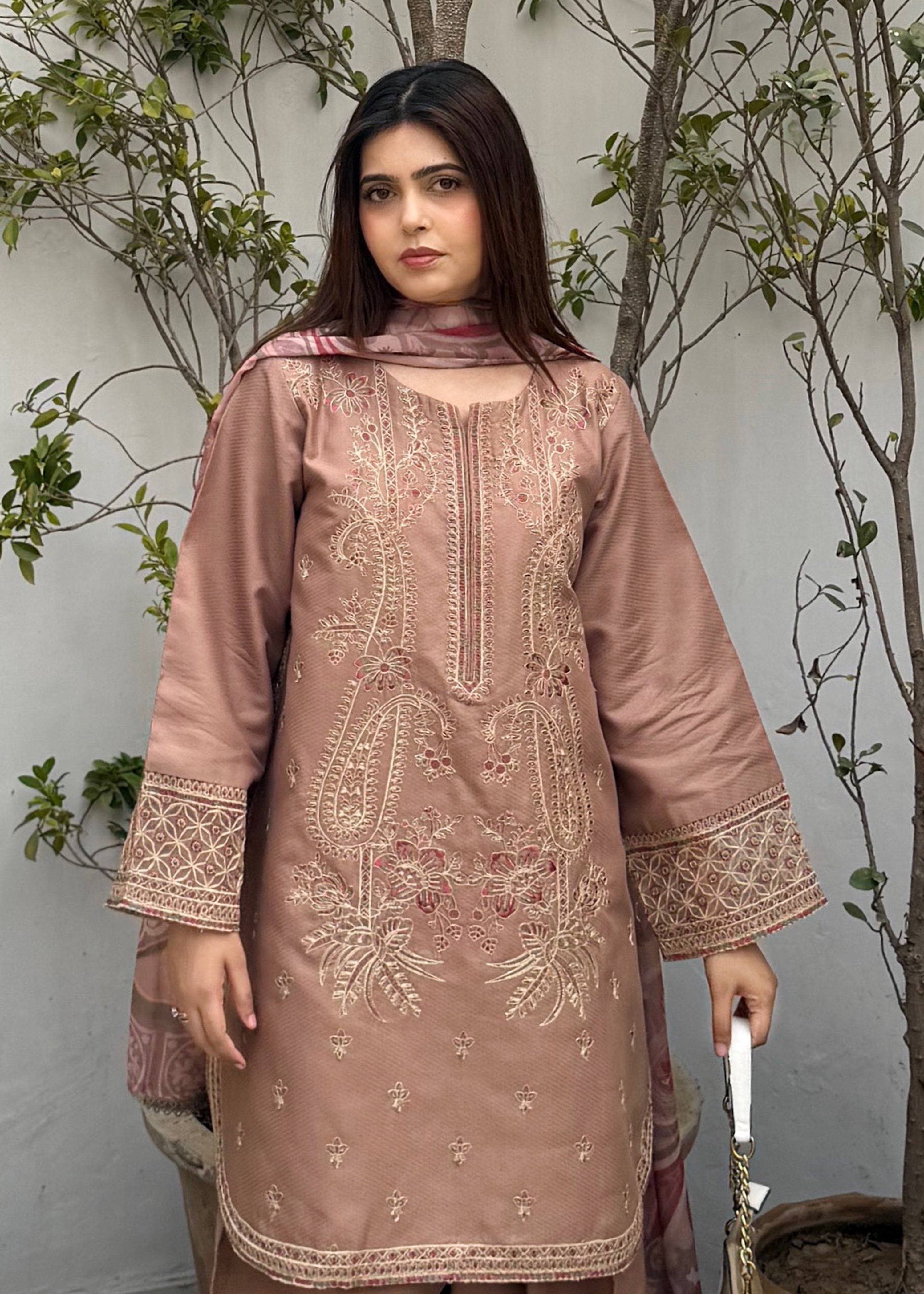 dobby Kurta Set in Camel brown