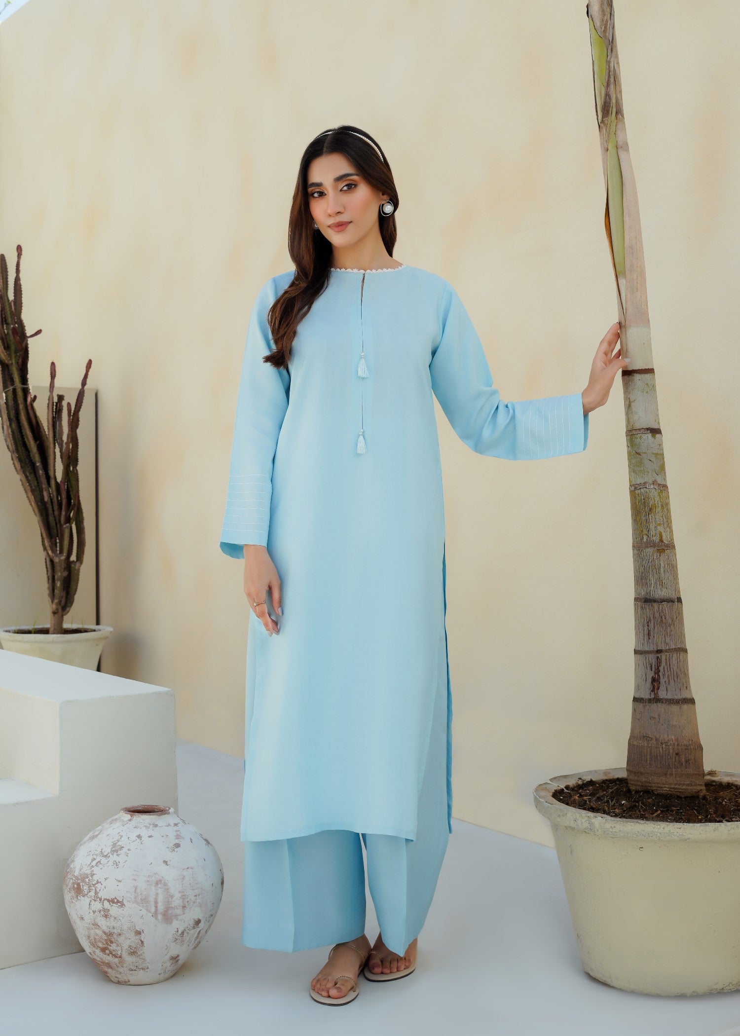 cotton silk Co Ord Sets in Light blue