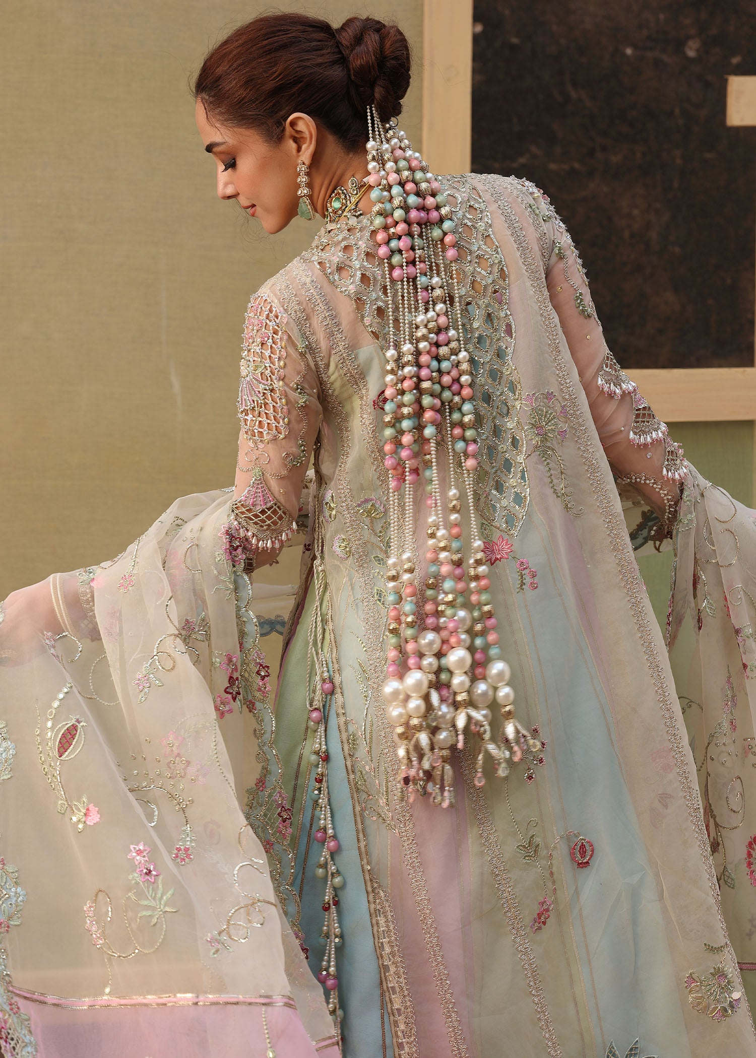 organza Unstitched in Ivory, multi