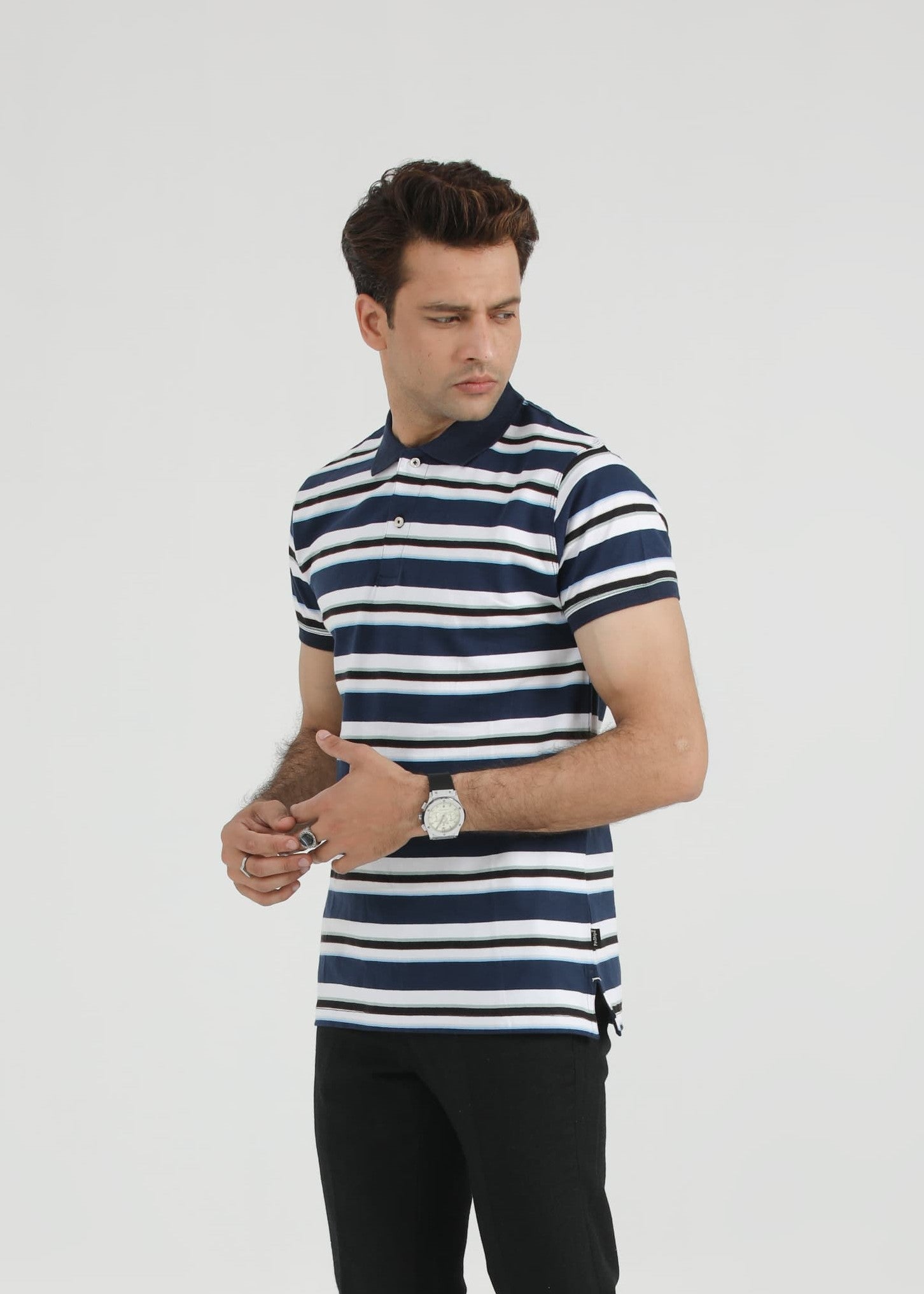 single jersey knit Polo Shirt in Navy blue