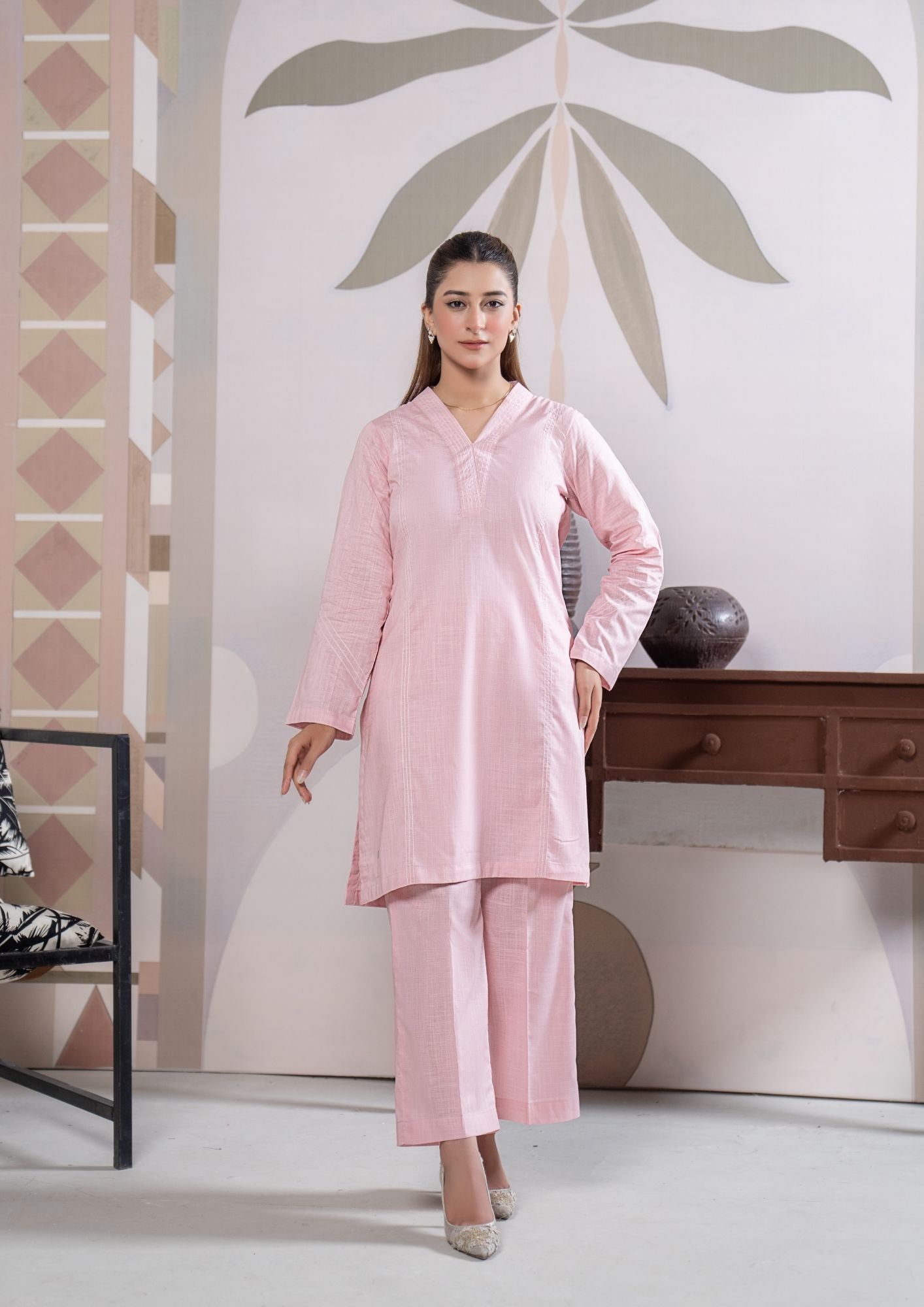 lawn cotton Co Ord Sets in Peach pink
