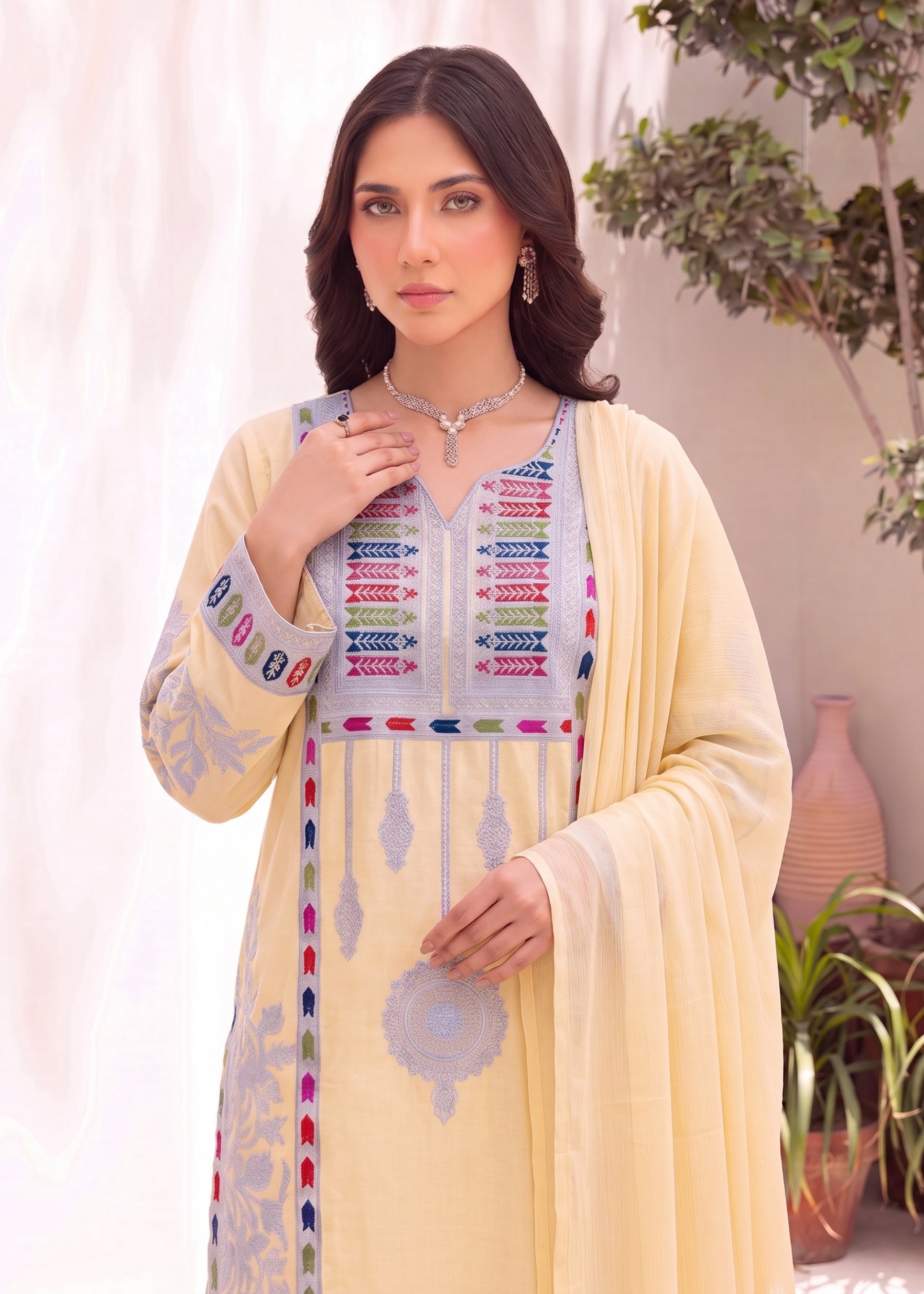 linen Kurta Set in Light yellow