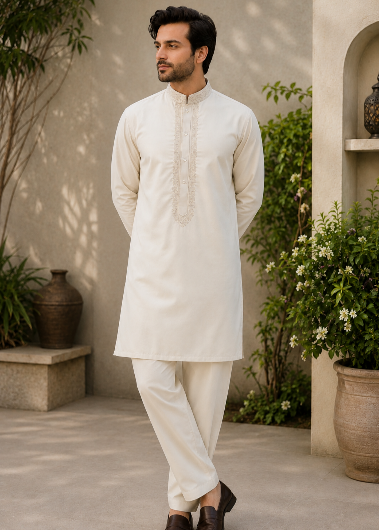 wash & wear Kurta Set in Off-white by Dulha Fashion House