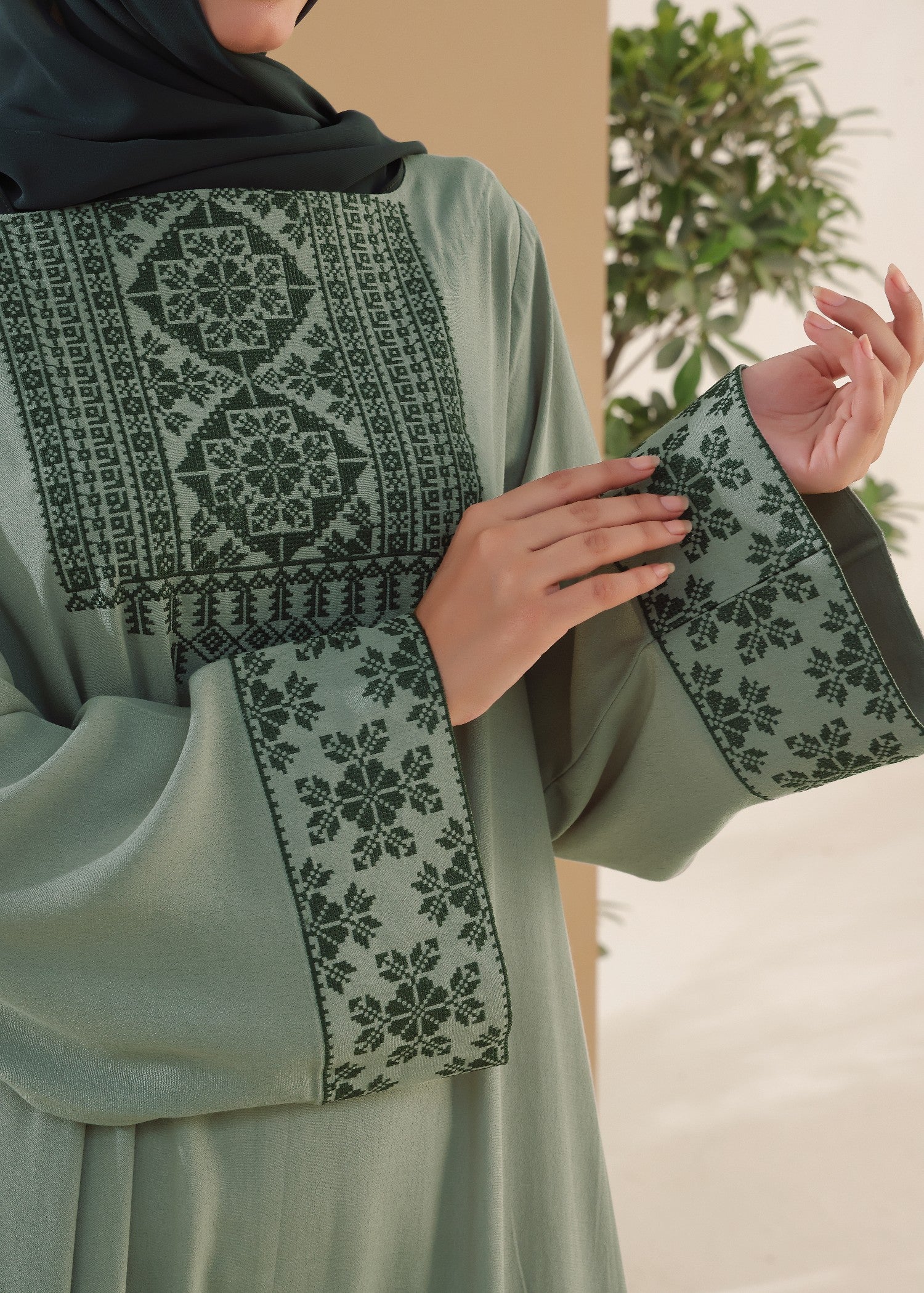 crepe viscose Abaya in Sage green