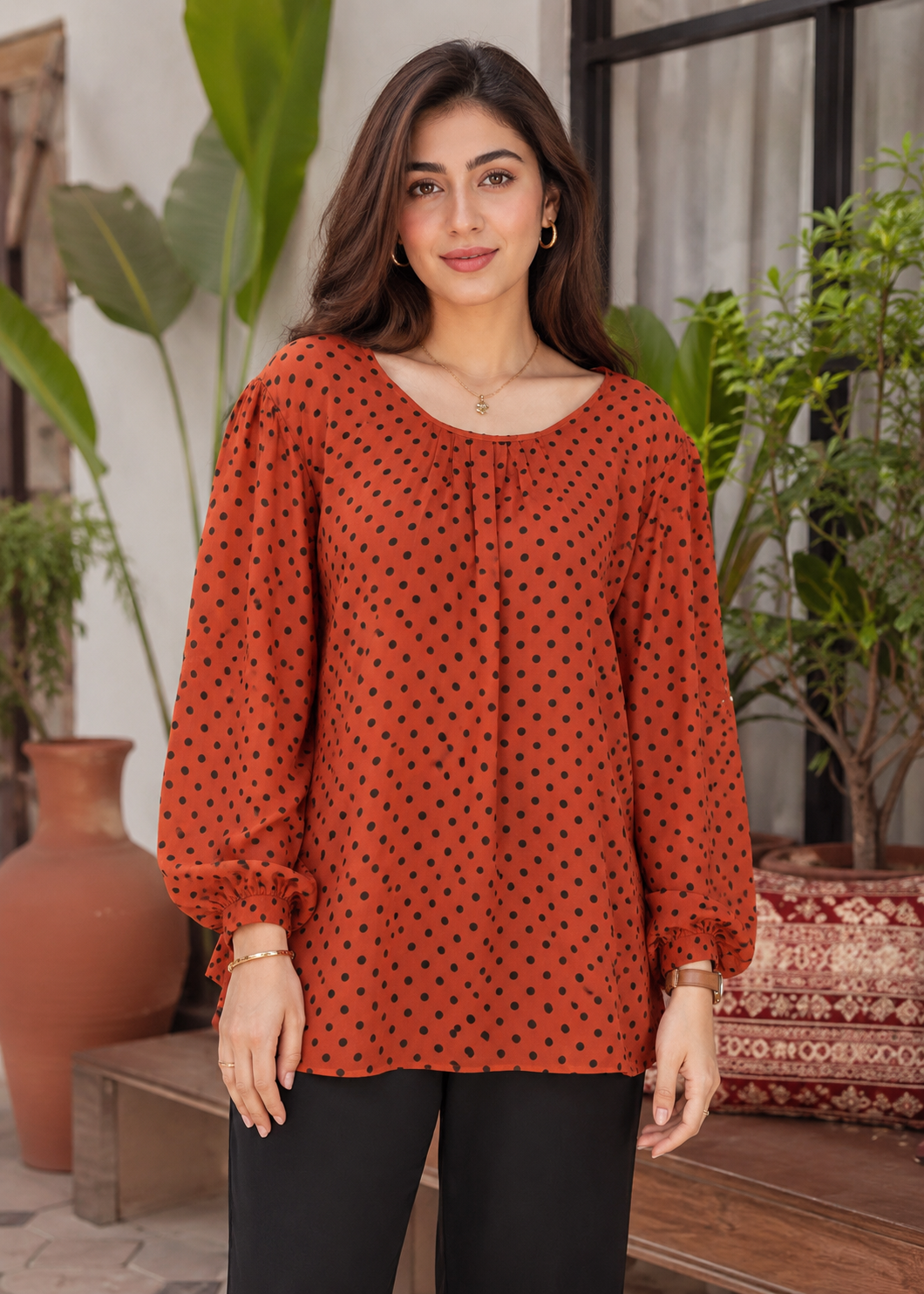 chiffon Top in Rust orange