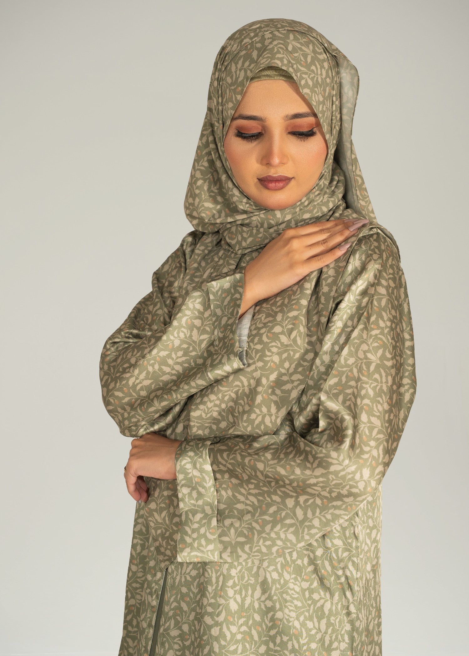 silk Abaya in Olive green