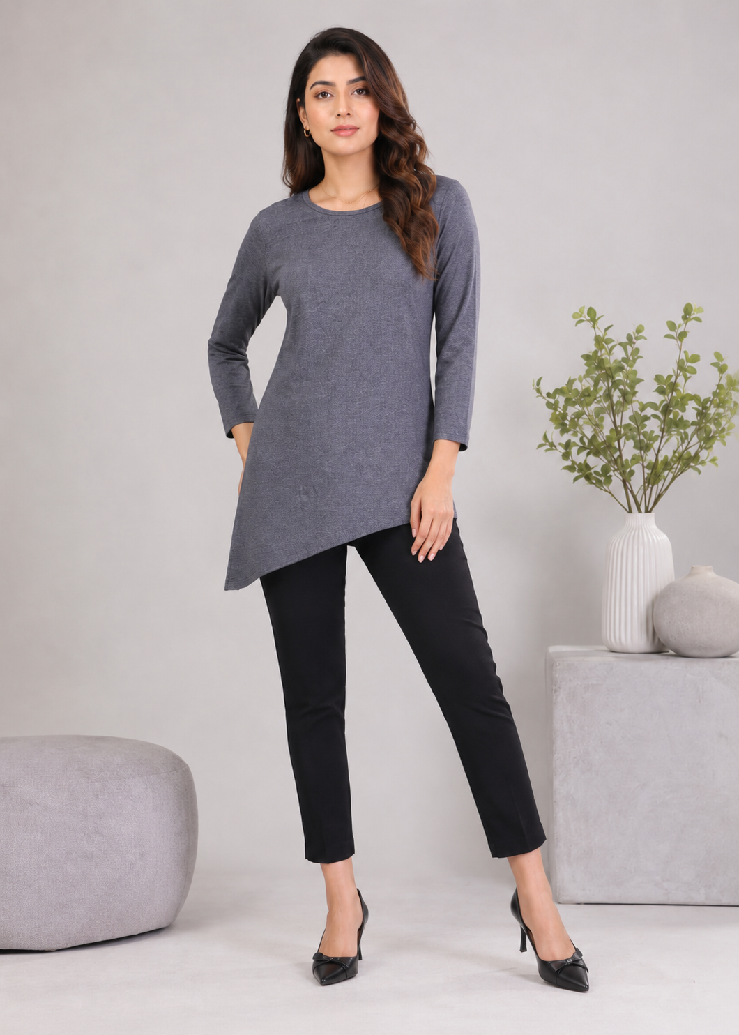 single jersey knit Top in Charcoal