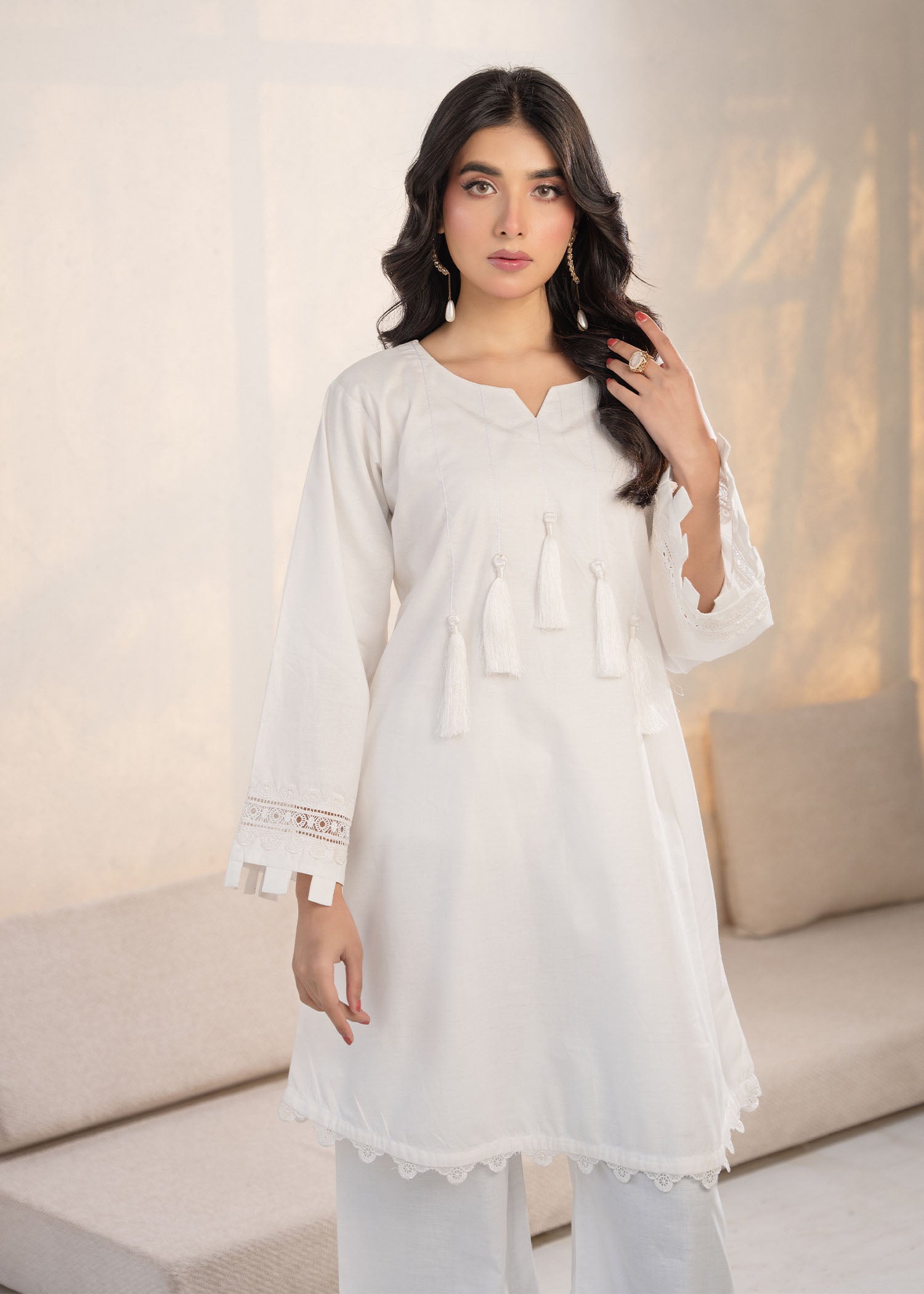 slub khaddar Kurta Set in Off-white