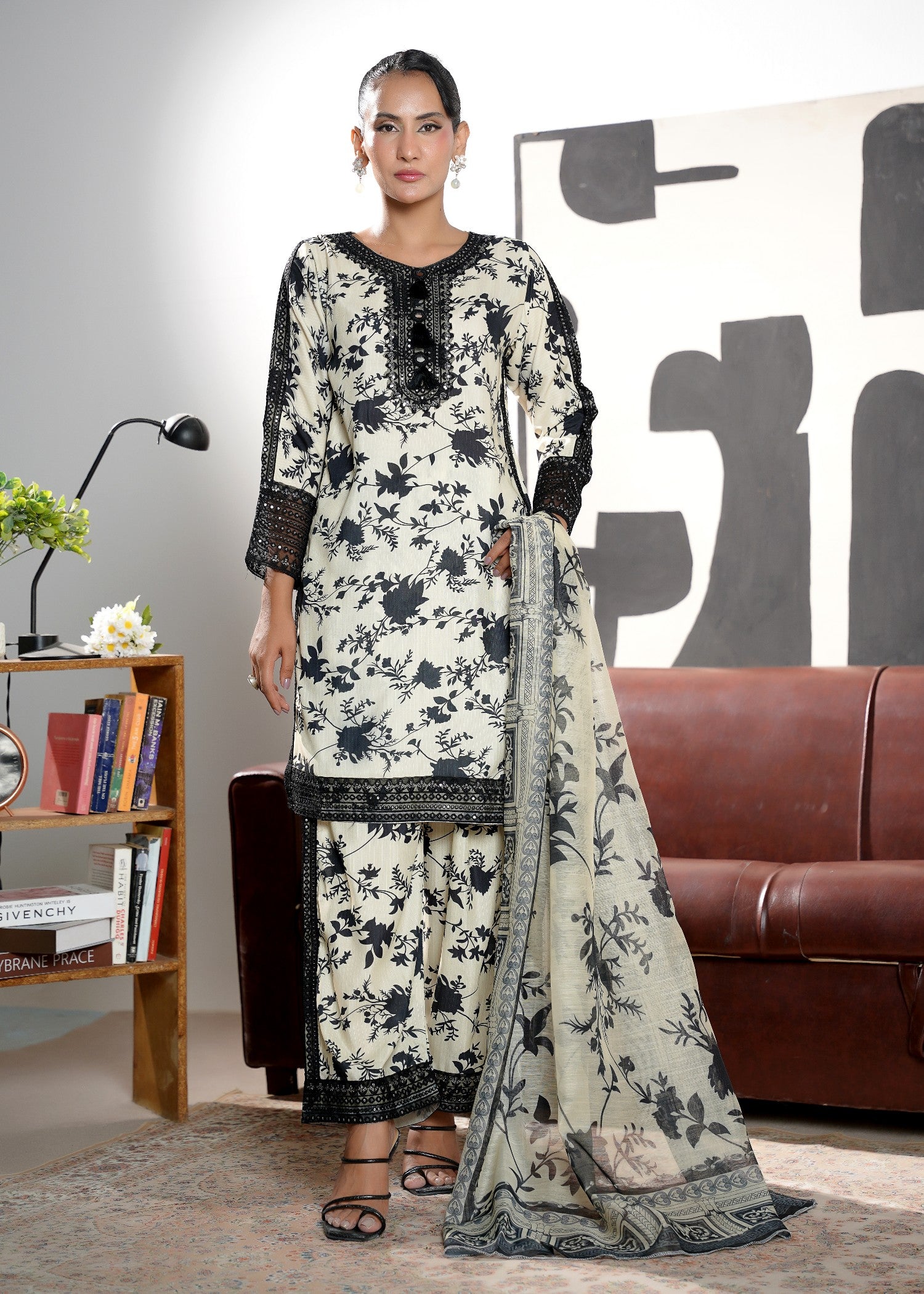 cotton Kurta Set in Ivory