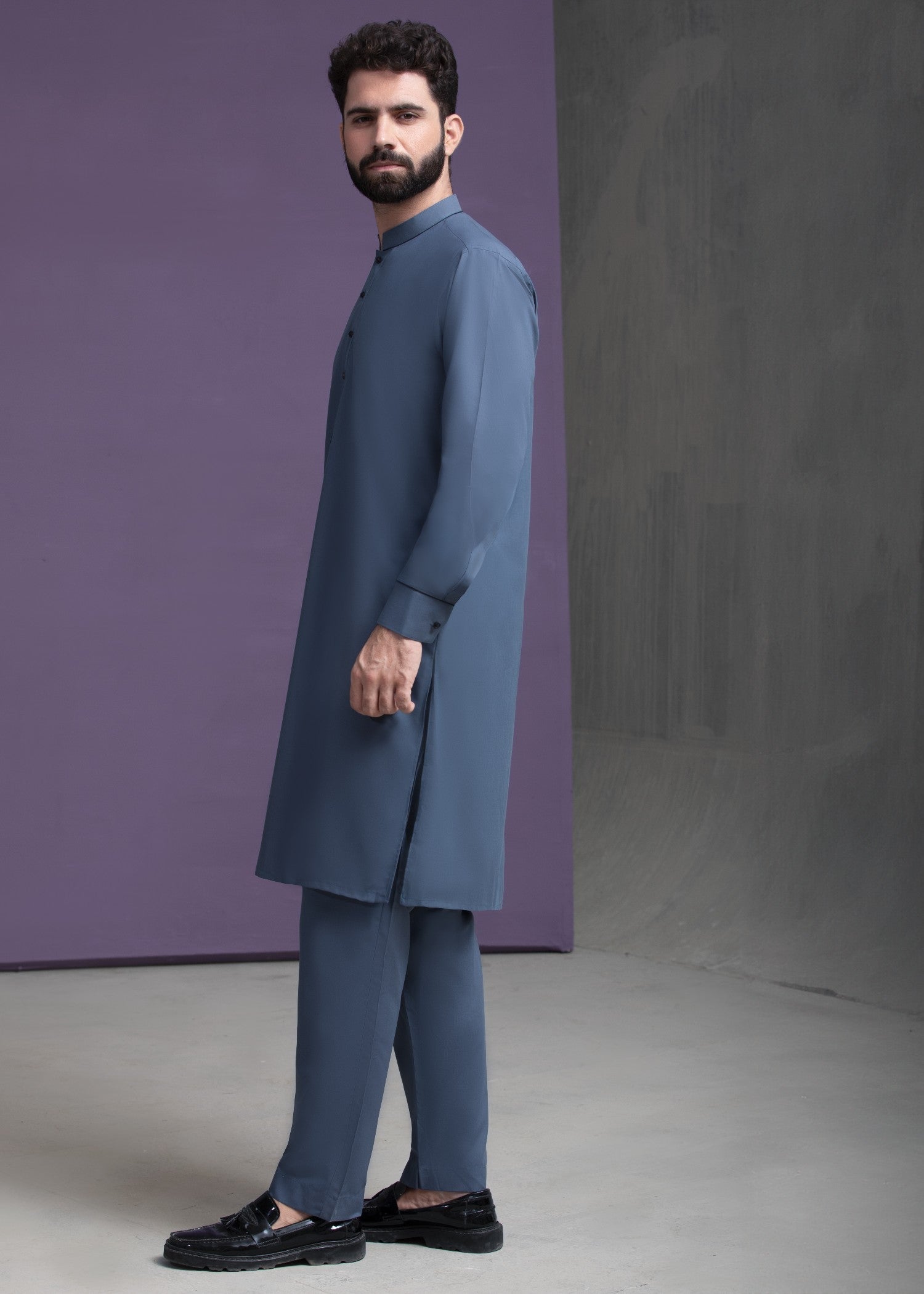 wash & wear Kurta Set in Ash grey