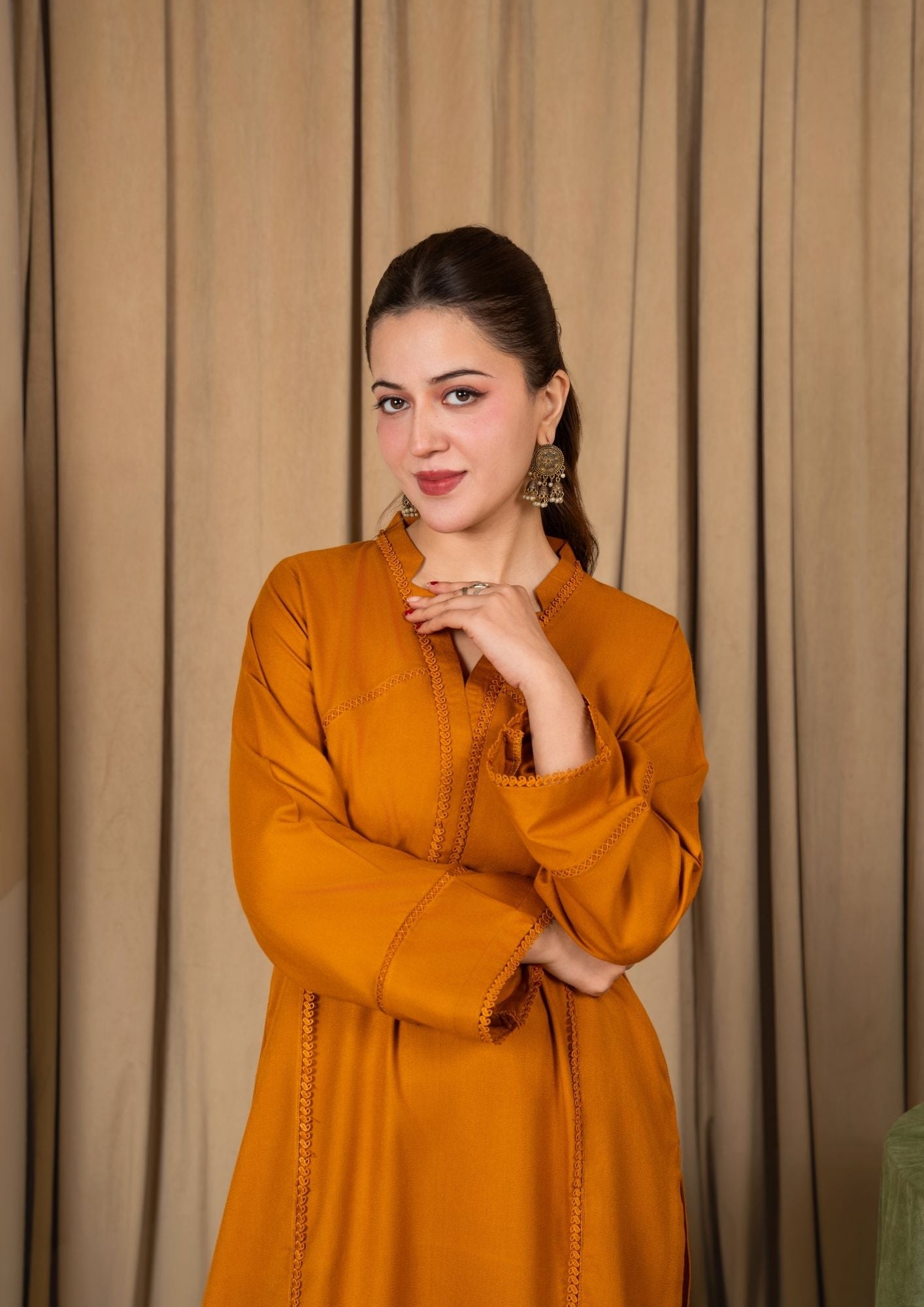 dhanak wool Kurta Set in Mustard