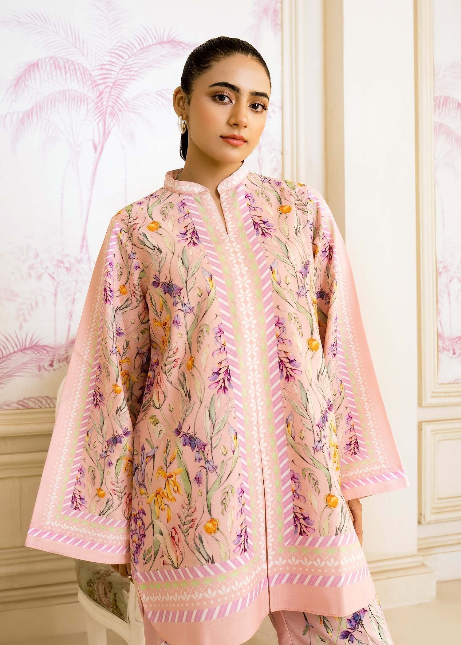 silk finish lawn Co Ord Sets in Pink