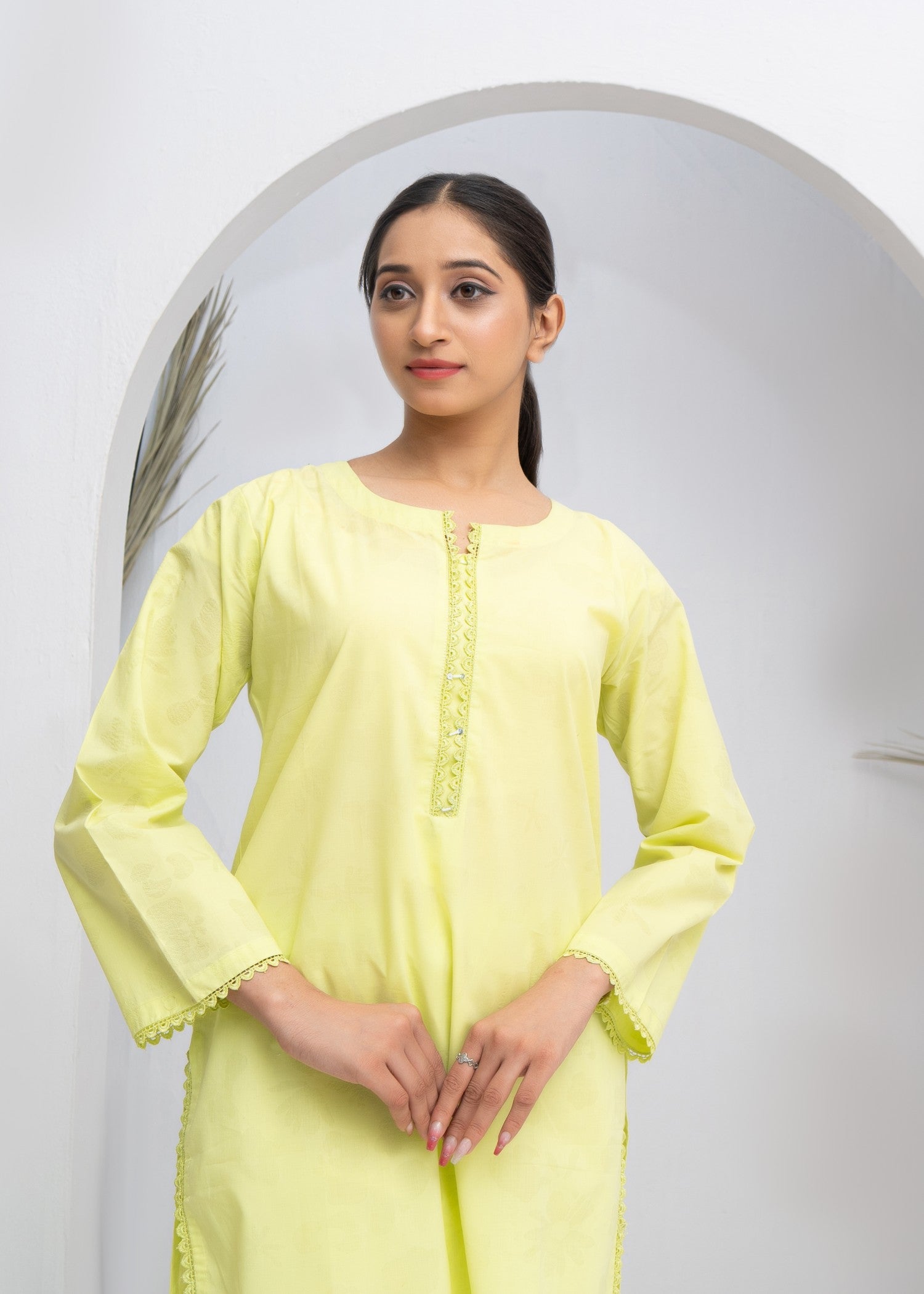 cotton Kurta Set in Chartreuse